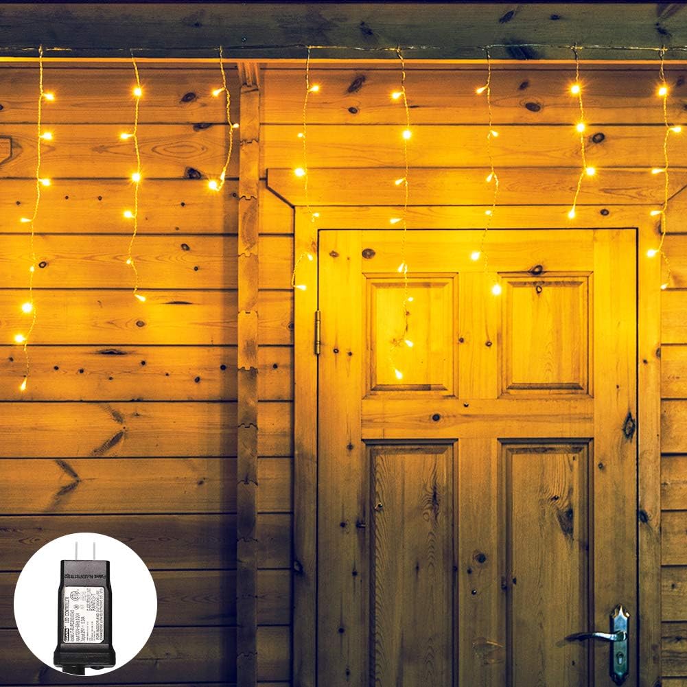 Qunlight 300L LED Icicle Lights, Warm White Window Curtain Lights,8 Modes with 30V Plug in for Wedding, Party, Bedroom, Home, Garden, Outdoor, Indoor Wall,Christmas Decorations,Connectable(Warm White)