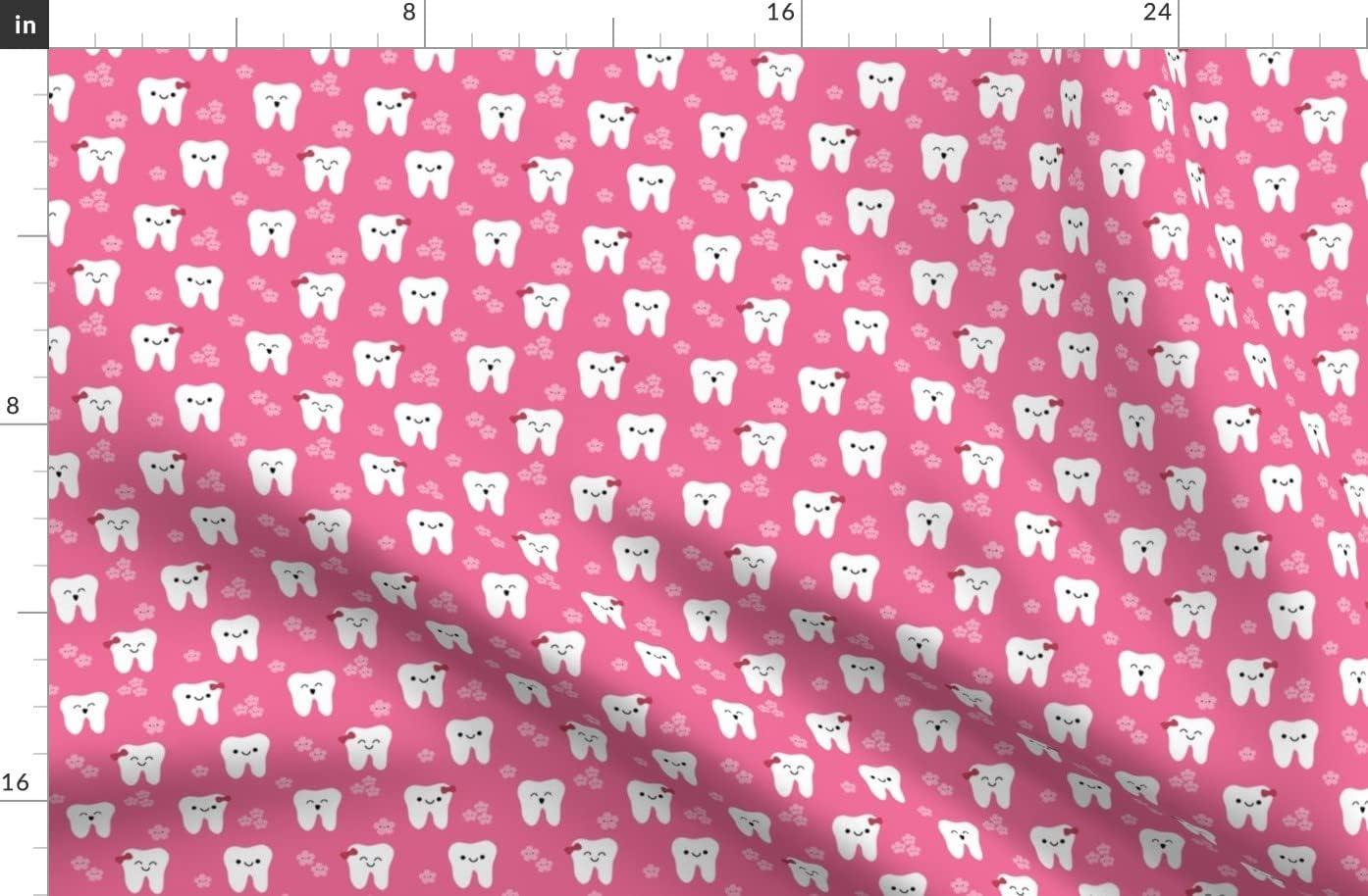 Spoonflower Fabric - Happy Teeth Flowers Tooth Dental Dentist Cute Kawaii Printed on Organic Cotton Sateen Fabric by The Yard - Sewing Quilting Apparel Home Decor