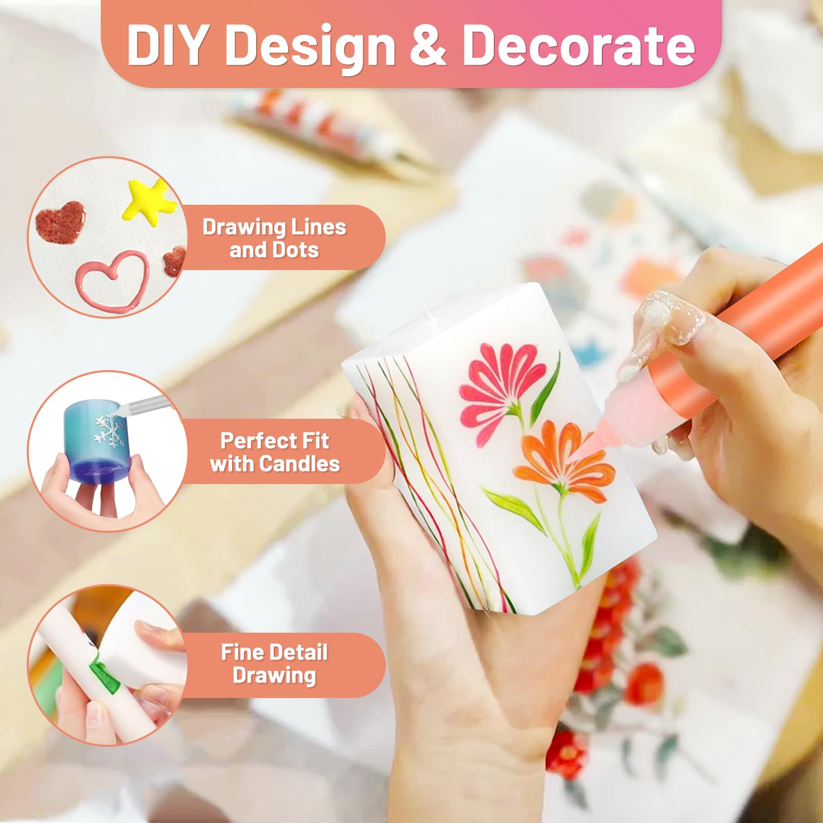 Kit De 24 Stylos à Bougie (candle Pen) - 11 Cm, 24 Couleurs, Décoration Personnalisée De Bougies, DIY Créatif