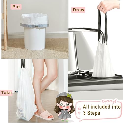 Miniatura 4 de Bolsa de basura con cordón de 4 galones, pequeñas bolsas de basura de 15 litros, 90 unidades