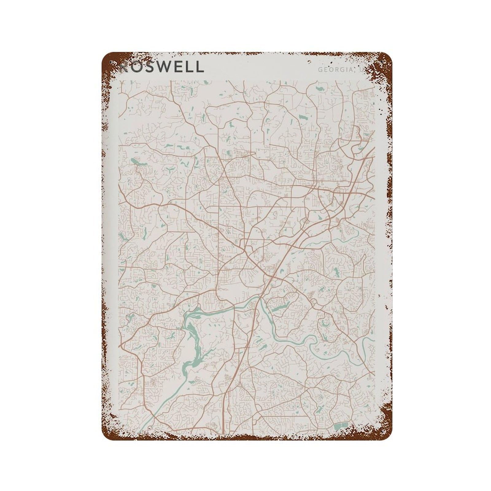 xiaoxiaoshen Roswell Map Georgia Travel Gift Farmhouse Decor Housewarming Wall Decor Art Metal Tin Poster Modern Home Decor Art Home Bar Shop Decorations Vintage Sign 40x30cm