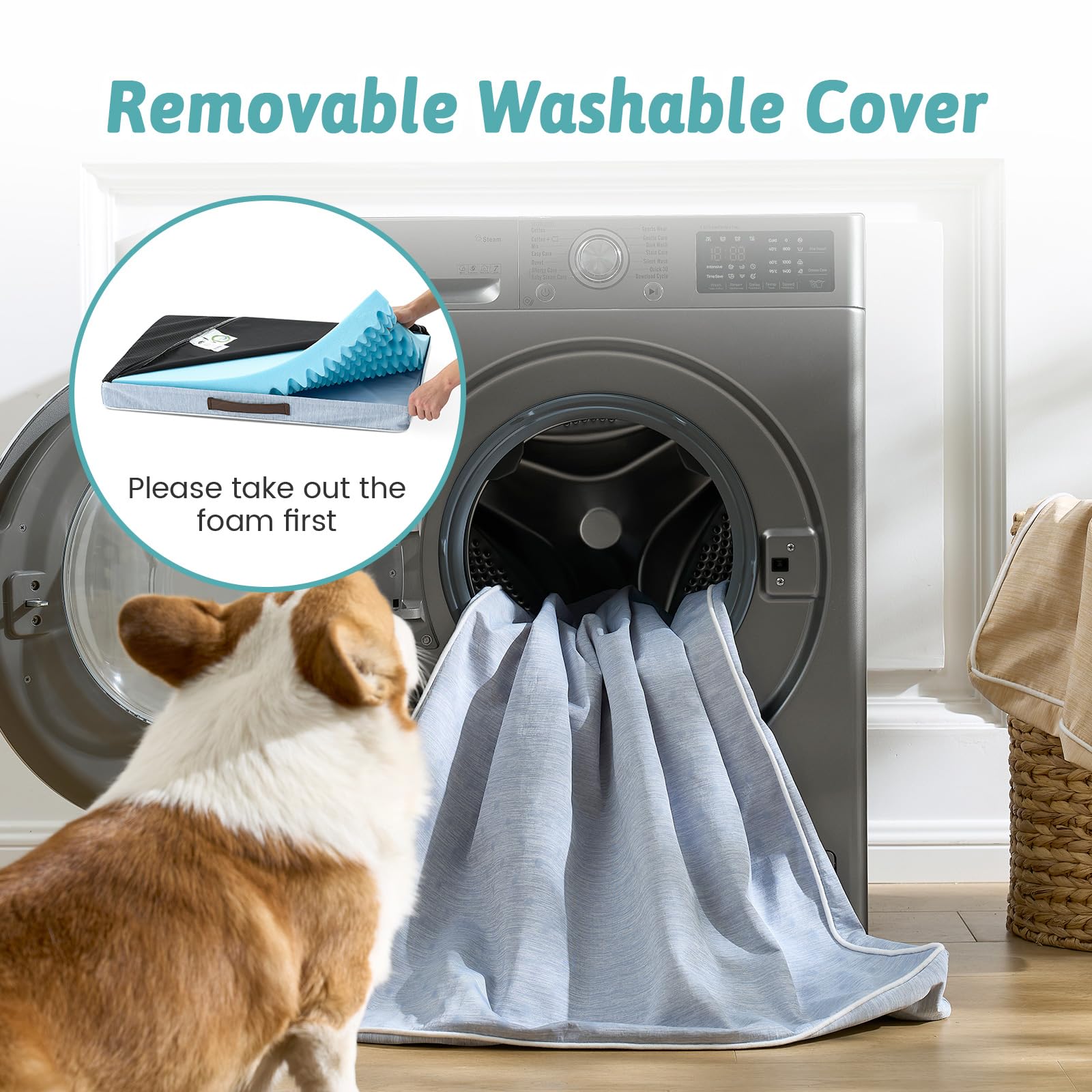 COZY KISS Panier Coussin Rafraîchissant pour Chiens De Taille Moyenne, Q-Max>0,4 Lavable Tapis Chien, Orthopédique Lit, Atmungsaktiv, Dehoussable, Antidérapant, 76X51x7.5cm, Bleu Clair