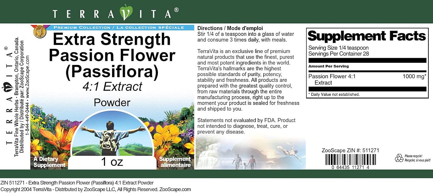 Terravita Extra Strength Passion Flower (Passiflora) 4:1 Extract Powder (1 oz, ZIN: 511271) - 3 Pack