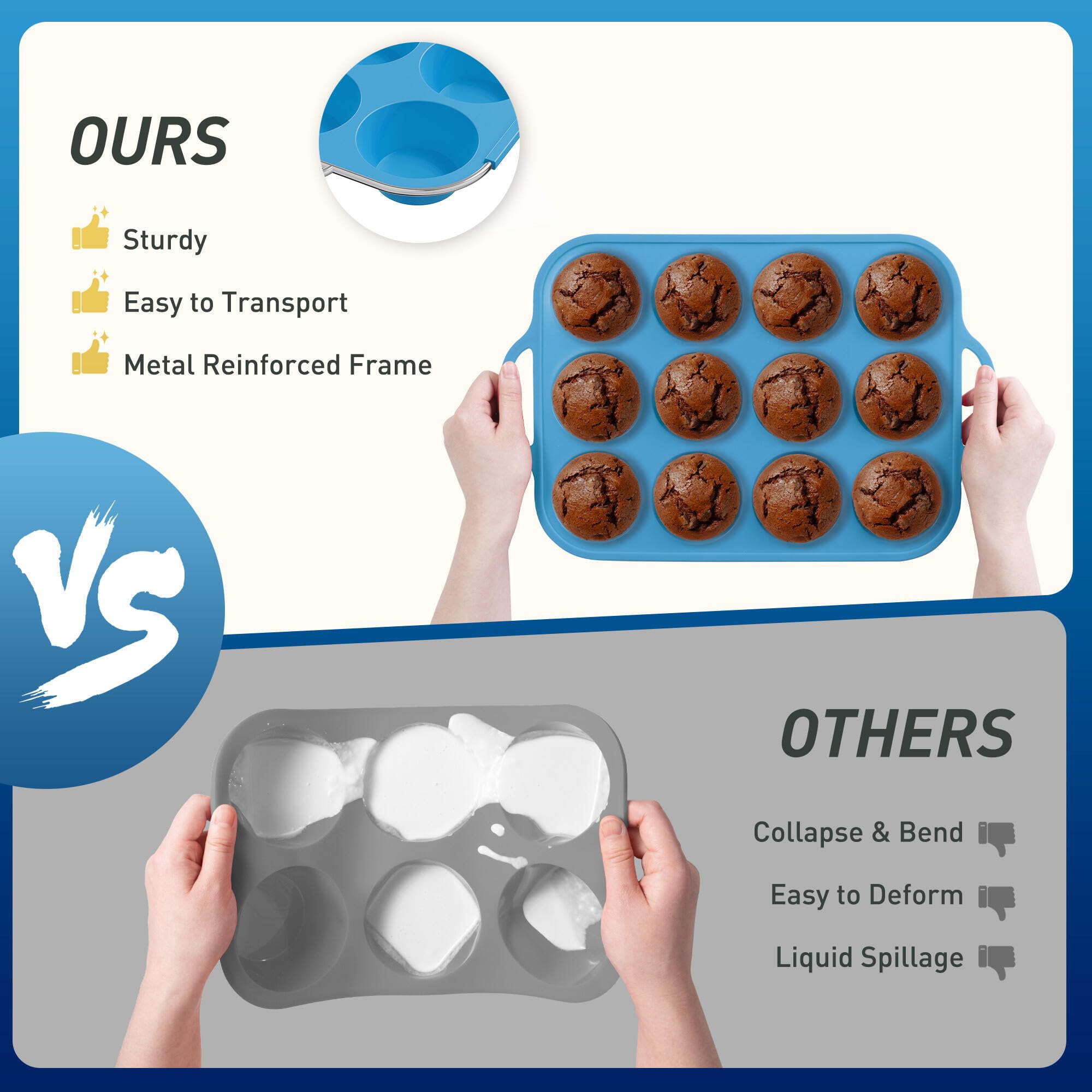 Socisen 12 Cup Silicone Muffin Pan - Non-Stick & Durable -3