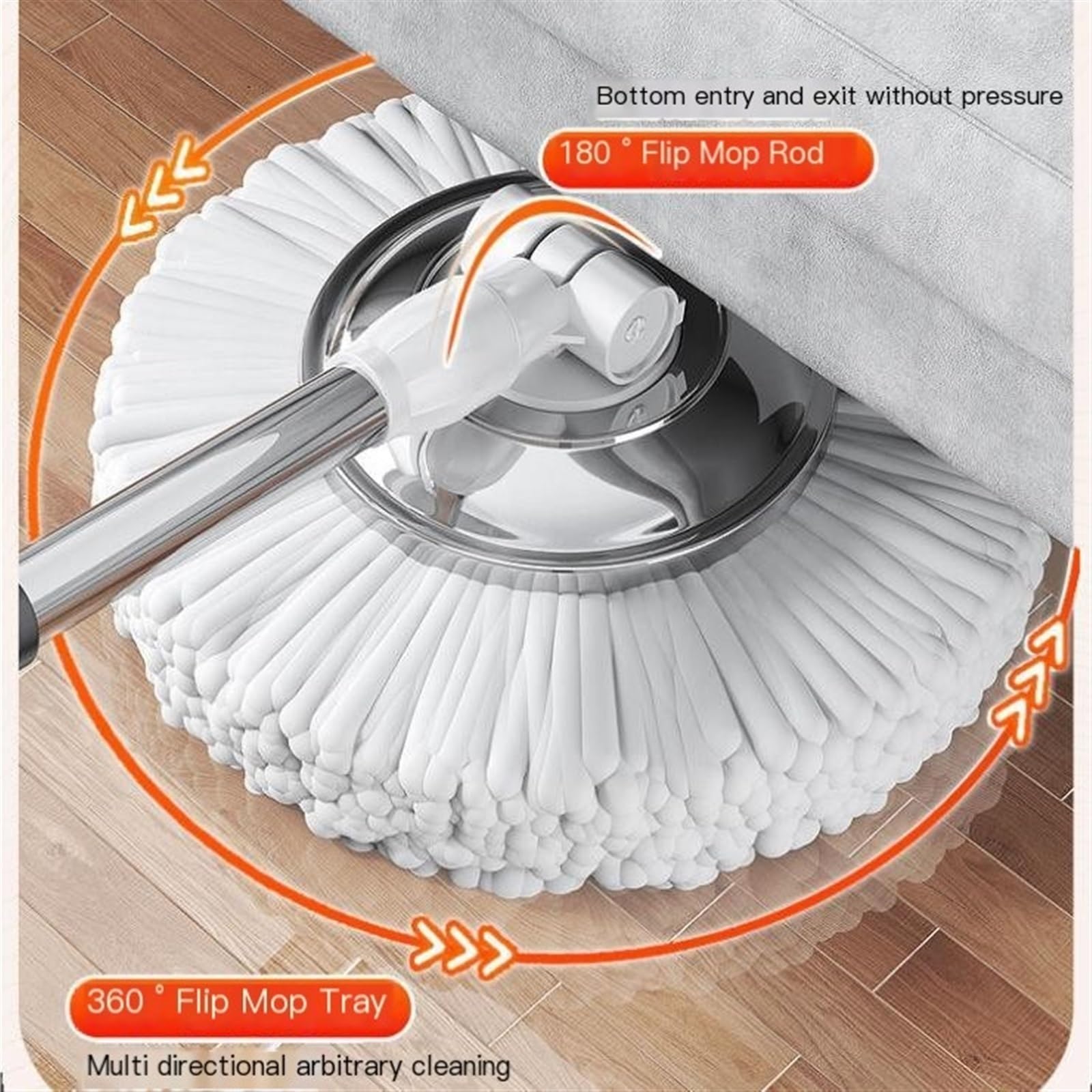 Mop Podłogowy Bardzo duży, nie do mycia ręcznego, obrotowy zestaw mopów, mop jest czysty, mop do podłogi, domowe, automatyczne odwadnianie, mop, wiadro(White)