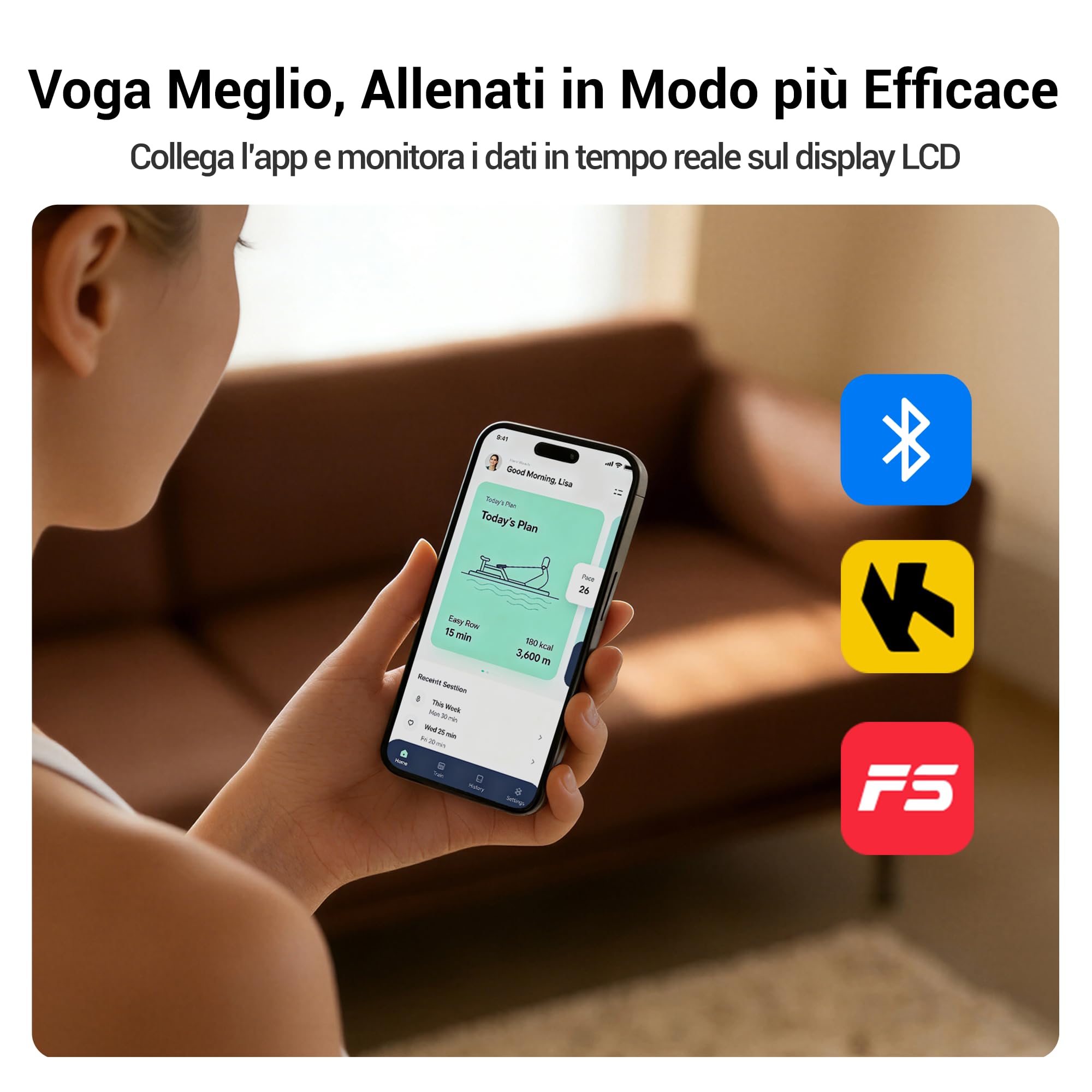 UMAY Vogatore per Casa, Vogatore con App, 16 Livelli di Resistenza