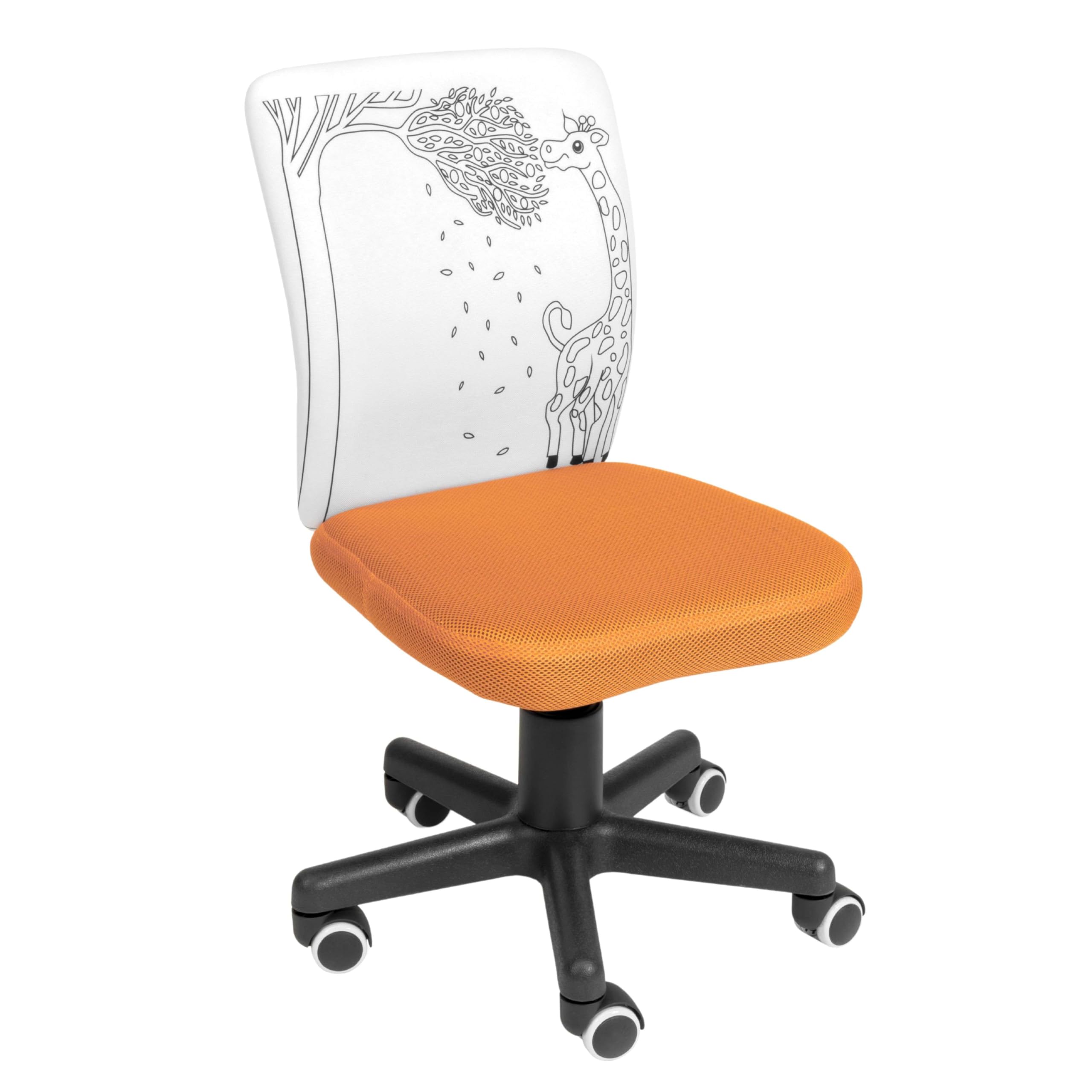 Miroytengo Silla Infantil Pintame Jirafa en Color Naranja y Blanco con Ruedas. Rotuladores Incluidos 77x39 cm