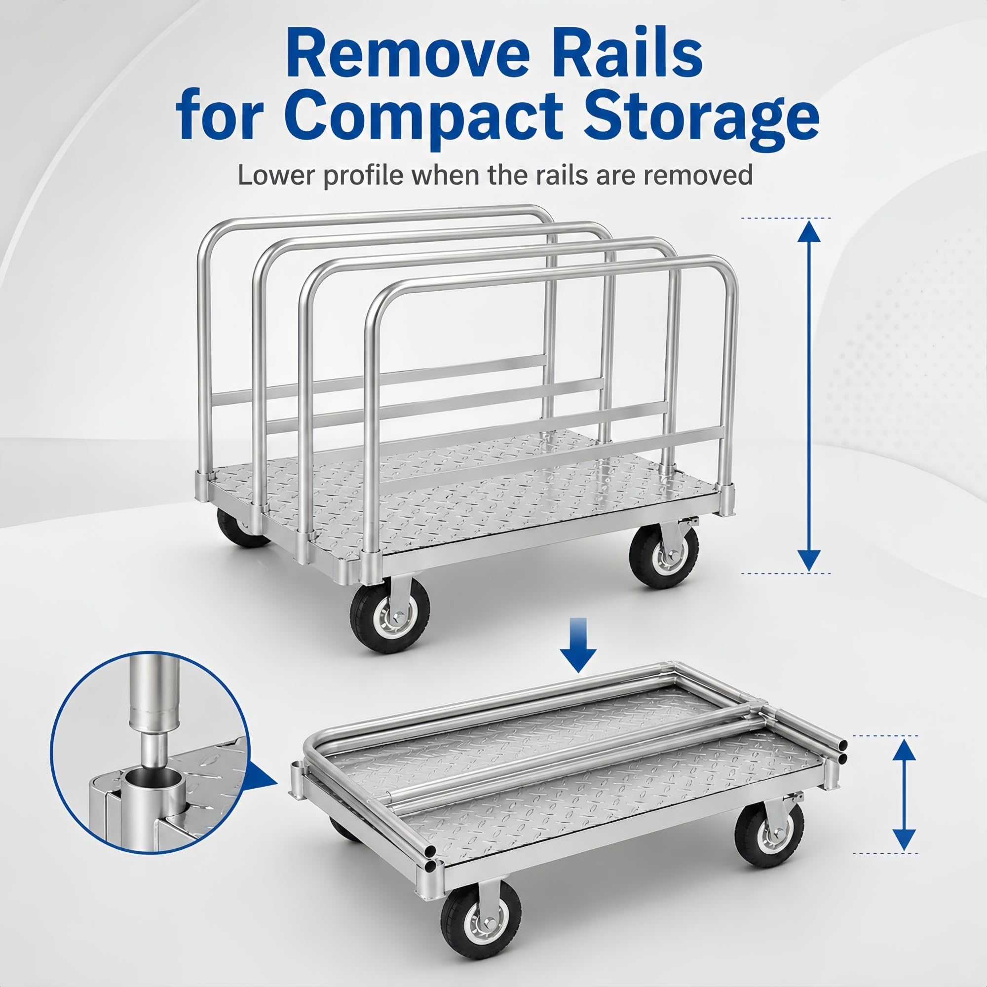 Plattenwagen mit Abnehmbaren Seitenschienen for Werkstatt und Lager | Stahlplattform mit unteren Verstärkungen und Rollen mit Bremse(5in 90 cm/35.4 in)