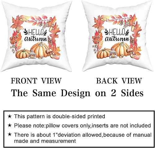 Miniatura 5 de Sweetshow Juego de 2 fundas de almohada de calabaza otoñal de 18 x 18 pulgadas, juego de 2 fundas cuadradas de algodón para el hogar, sofá, patio,