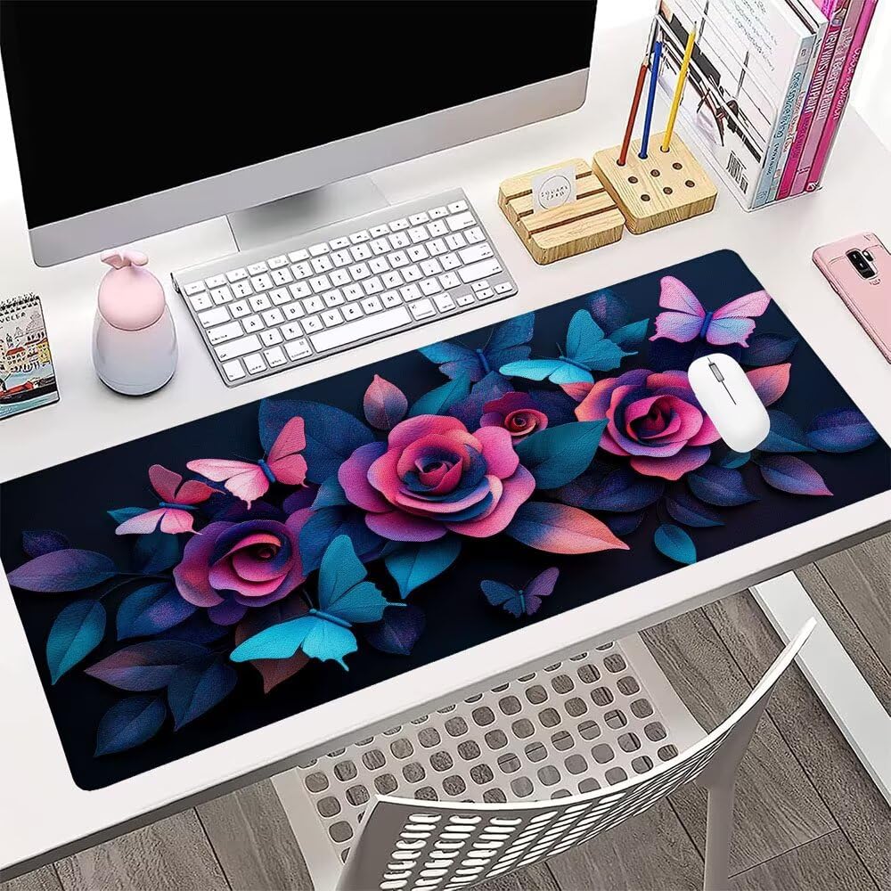 Alfombrilla de Mouse para Juegos, Nero, XXL, Antideslizante, Impermeable, Diseño de Fiore, Extendido, Grande, 1200x600x3mm, para PC, Laptop, Ufficio, Famiglia d-365