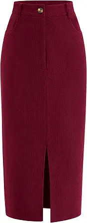 PRETTYGARDEN Corduroy Skirt Women Fall Fashion 2025 High Waisted Pencil Midi Skirts Business Casual Work Office Winter Outfit