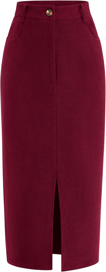 PRETTYGARDEN Corduroy Skirt Women Fall Fashion 2025 High Waisted Pencil Midi Skirts Business Casual Work Office Winter Outfit