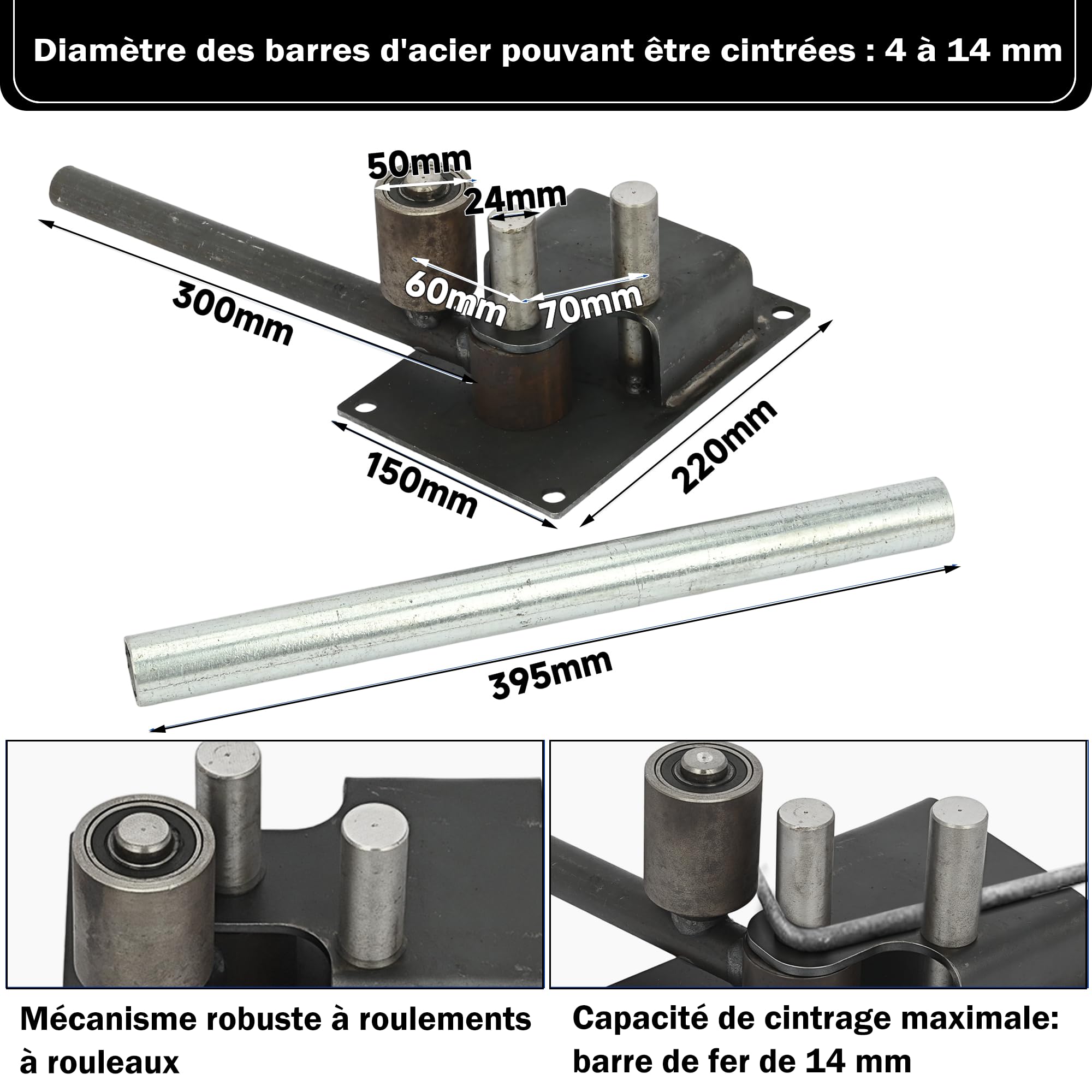 Bimiti Dobladora de barras de refuerzo de 1-14 mm Máquina dobladora | portátil para varillas deformadas Herramienta plegado de barras de refuerzo para acero redondo/acero reforzado/hierro plano