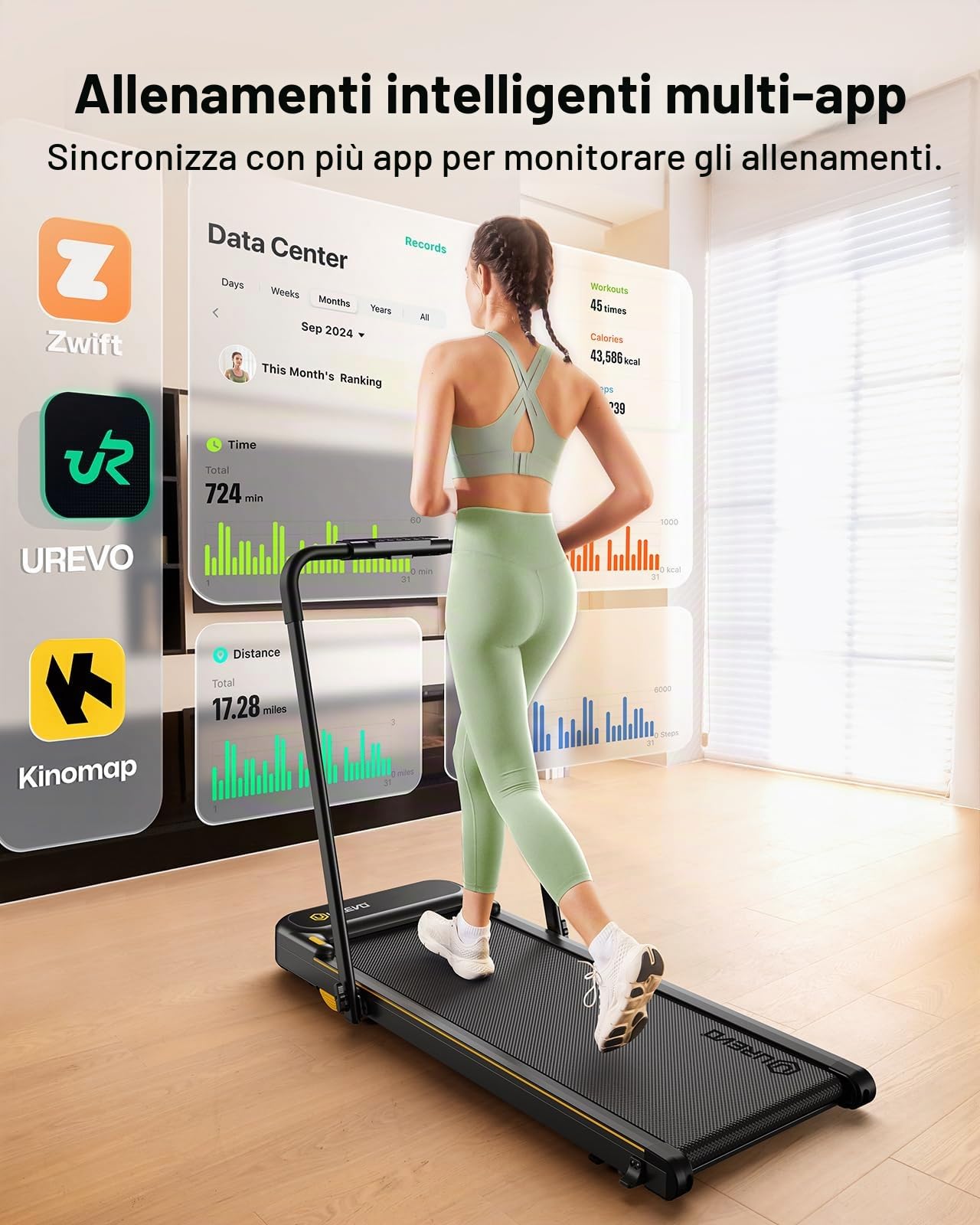 UREVO Smart Tapis Roulant con App, 3-in-1 Tapirulan Pieghevole con Maniglie di Sicurezza, Display LED Doppio, 1-10 km/h Walking Pad Sottoscrivania per Casa e Ufficio, con Telecomando