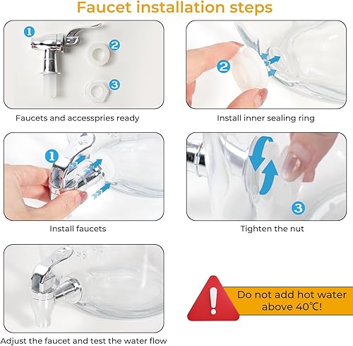 Miniatura 5 de Dispensadores de bebidas de vidrio para fiestas, paquete de 2 dispensadores de bebidas de 1 galón con tapas de madera, soporte de metal y espita