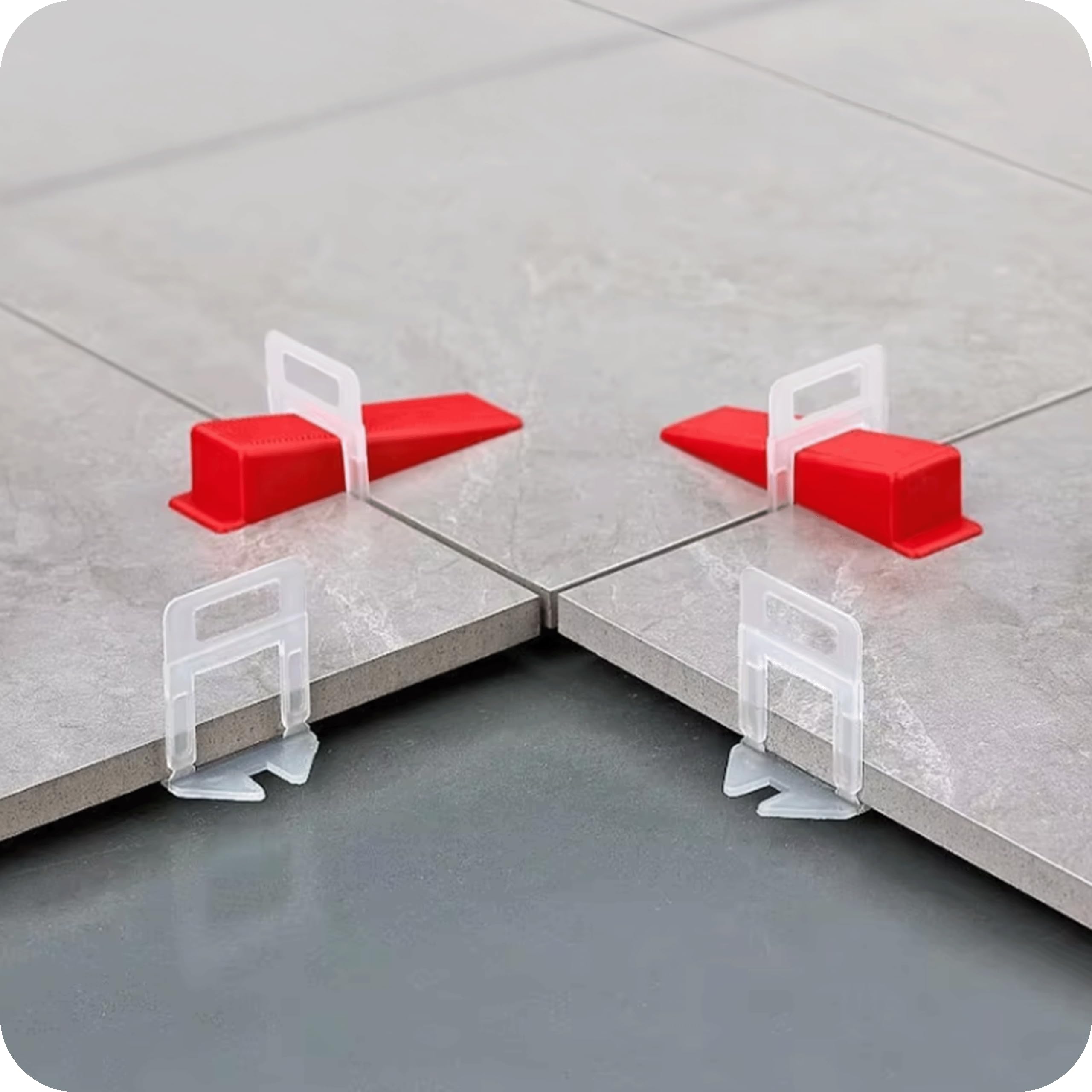 KRUMAD Sistema di livellamento per piastrelle da 1 mm, set con 500 linguette e 100 cunei, per una posa precisa delle piastrelle con una larghezza di fughe, strumento per fughe uniformi di piastrelle
