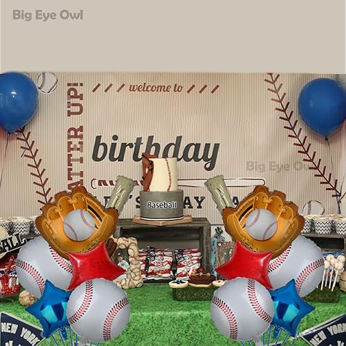 Miniatura 5 de Globos de béisbol, suministros para fiestas de cumpleaños, guantes, redondos, temática de bate de béisbol, Mylar rojo y azul blanco, globo de