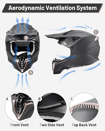 Miniatura 6 de Casco DOT juvenil para bicicleta de tierra para niños y niñas con gafas y guantes para niños de 8 a 18 años, casco para cuatrimotos y motocross