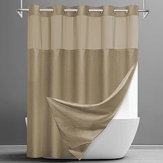 No Hook Shower Curtain with Snap in Liner Set Waffle Shower Curtain for ...