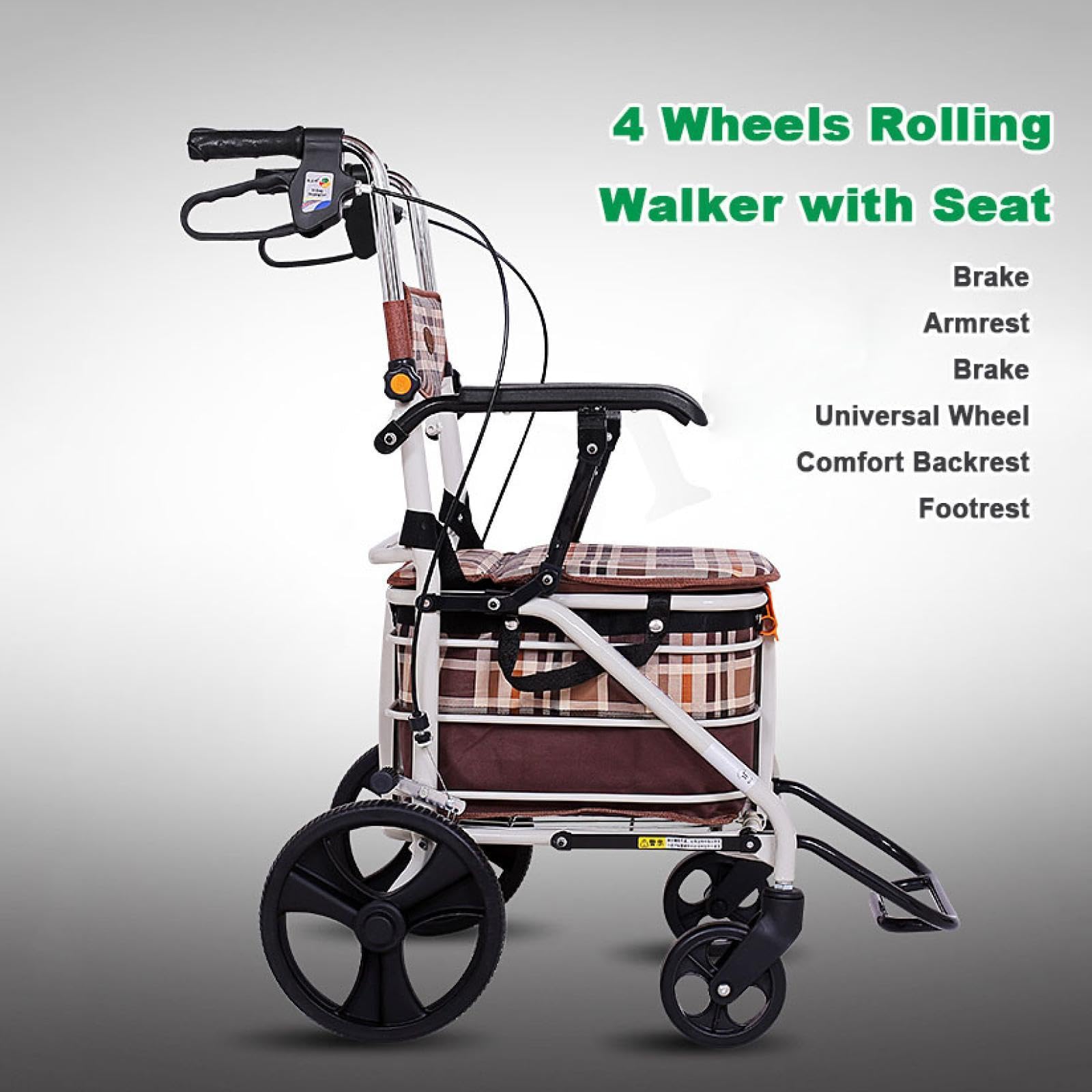 Andador De 4 Ruedas para Ancianos con Freno De Mano Carro De Compras Plegable Carro De Compras Plegable Portátil Andador Plegable para Ancianos