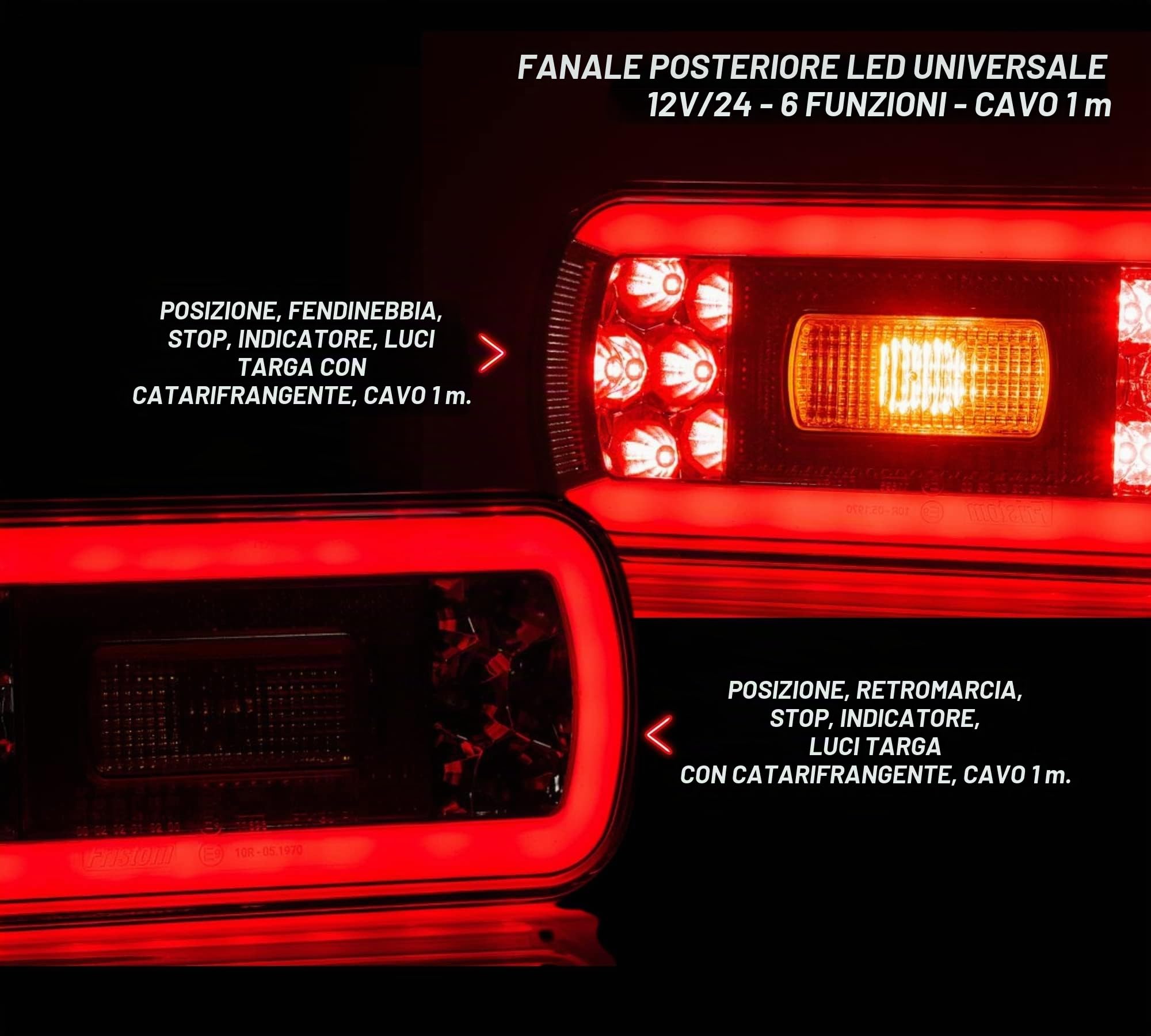 DOJA Barcelona | Fanali Posteriori Rimorchio LED | Fanali Rimorchio Rotondo 6 Funzioni | Luce di Posizione, Luce Freno, Indicatore LED, Luce Targa, Fendinebbia/Retromarcia | Fari Posteriori Trattore