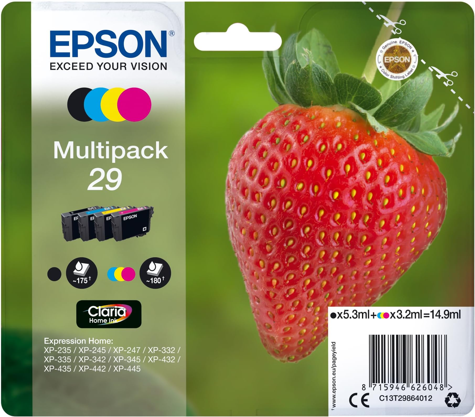 29 Strawberry Genuine Multipack, 4-colours Ink Cartridges, Claria Home Ink