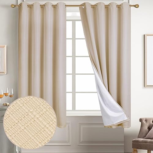 Miniatura 118 de Diraysid Cortinas 100% opacas de lino blanco para dormitorio, con ojales, aislamiento térmico, cortinas de oscurecimiento de habitación (2 paneles,