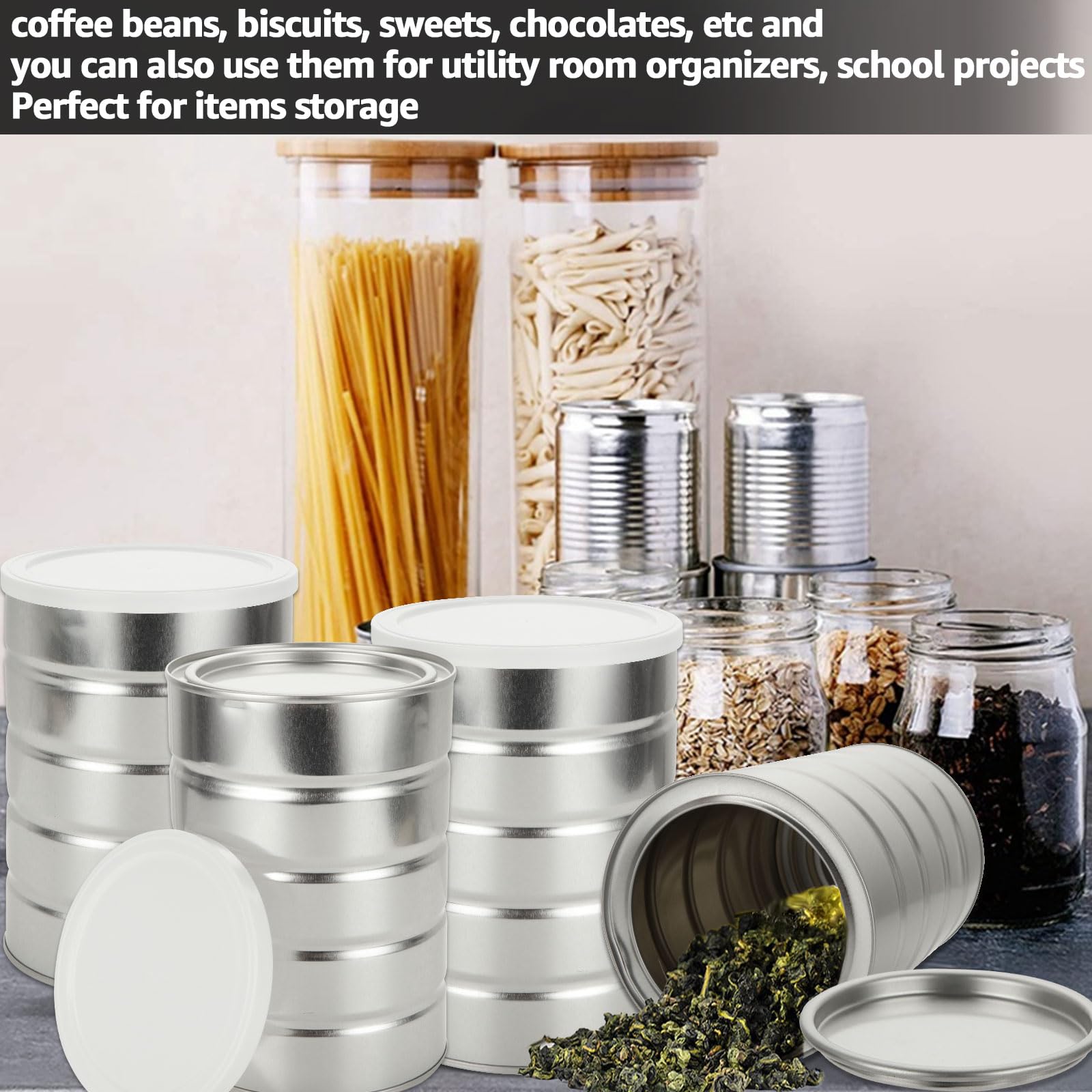 QTLCOHD 6 Pcs Empty Coffee Cans Metal Tin Cans with Lids for Crafts Baking Kitchen Storage Tea Coffee Sugar Storage Packaging - Image 6