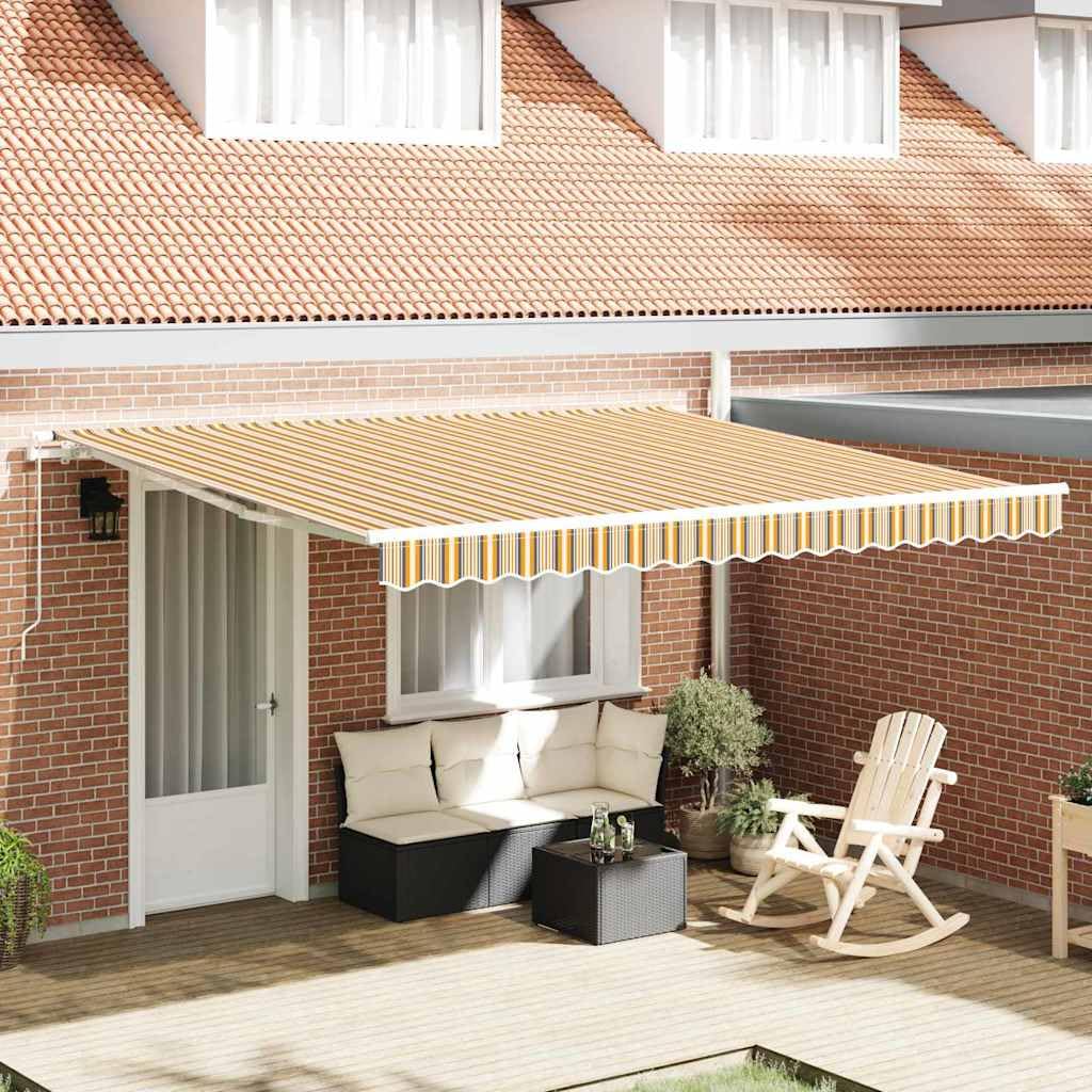 Tenda da sole estensibile, multicolore, 400 x 350 cm, in poliestere e alluminio, resistente alle intemperie e ai raggi UV, con manovella per balcone, terrazza, giardino