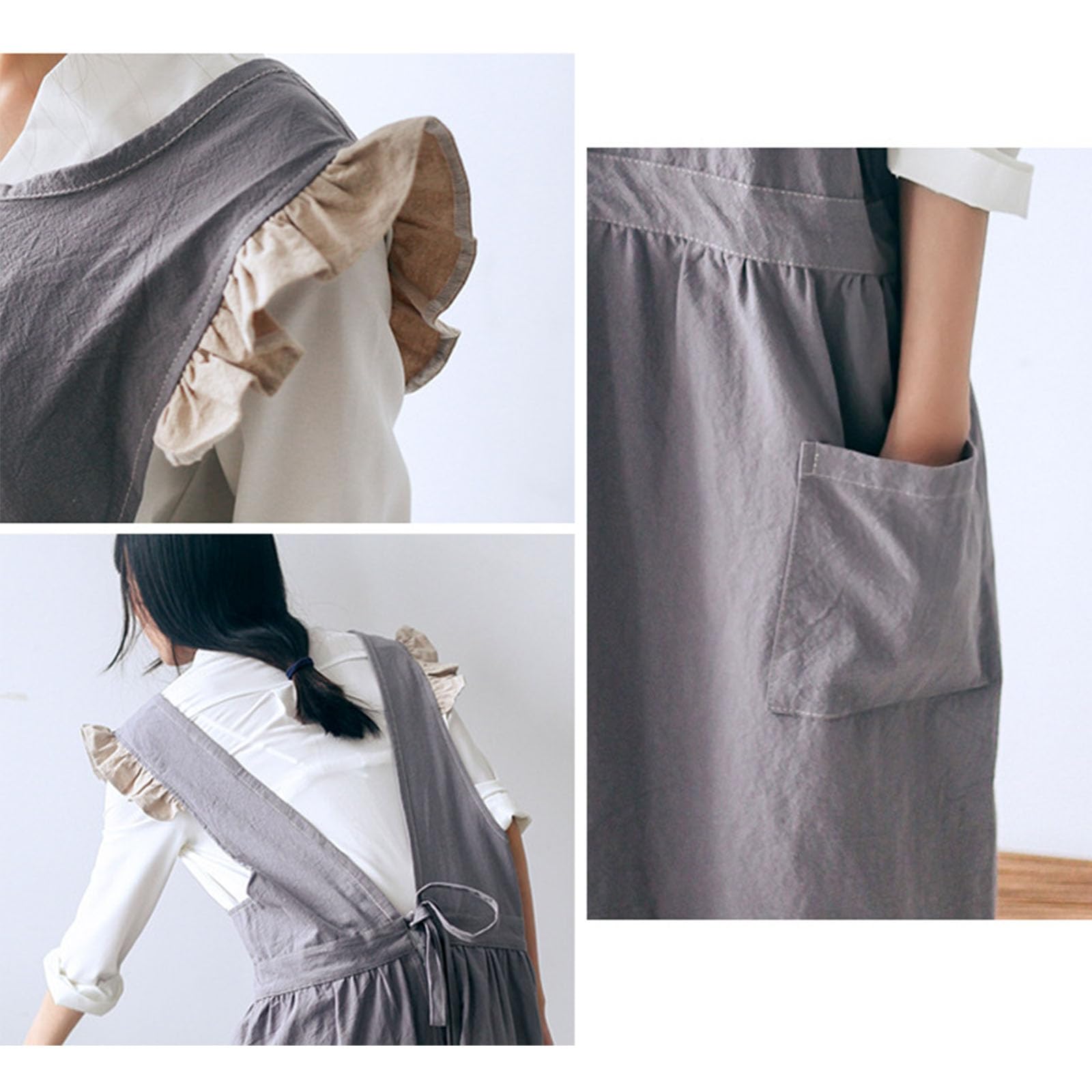 Tablier en coton avec poches pour cuisine, jardin et restaurant