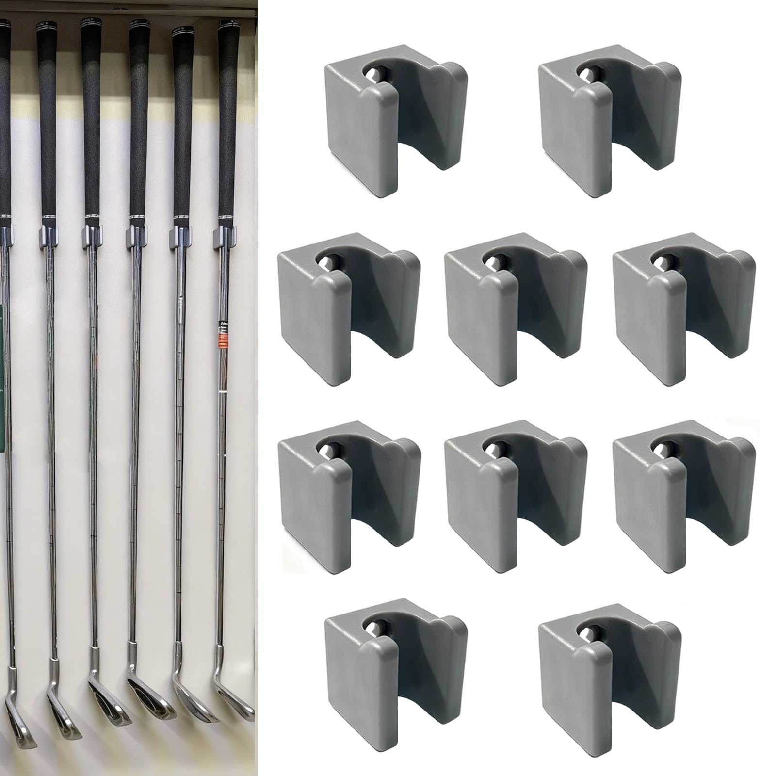 ORTREE Golf Club Wall Mount Organizer–15 mm Clearance for Club Grips (Grip-Up Orientation),Grey Finish,Pack of 10–Wall-Mounted Display and Storage Solution (Club Grip up-15mm)