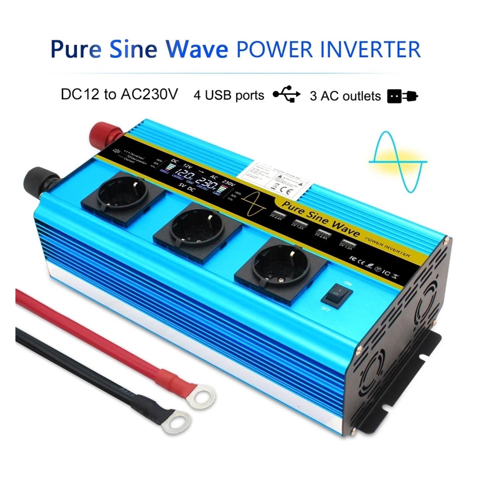Inverter Inverter da 8 kW a Onda sinusoidale Pura DC12V/DC24V AC 220V 230V Alimentazione for casa e for Esterni Convertitore Intelligente Professionale(8000W Peak Blue,DC24V_220V 50HZ)