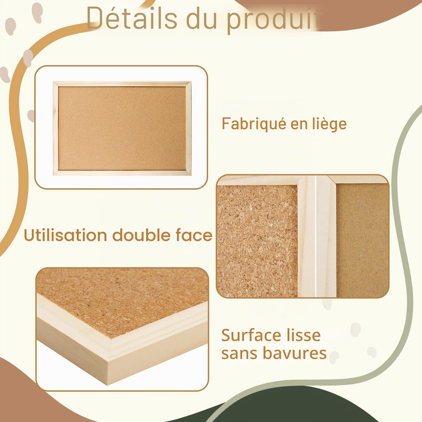 Tableau en Liège Mural, Tableau Liège Mural 40x30 cm | avec Cadre en Bois de Pin, Punaises et Kit de Montage pour Bureau, École, Chambre et Maison