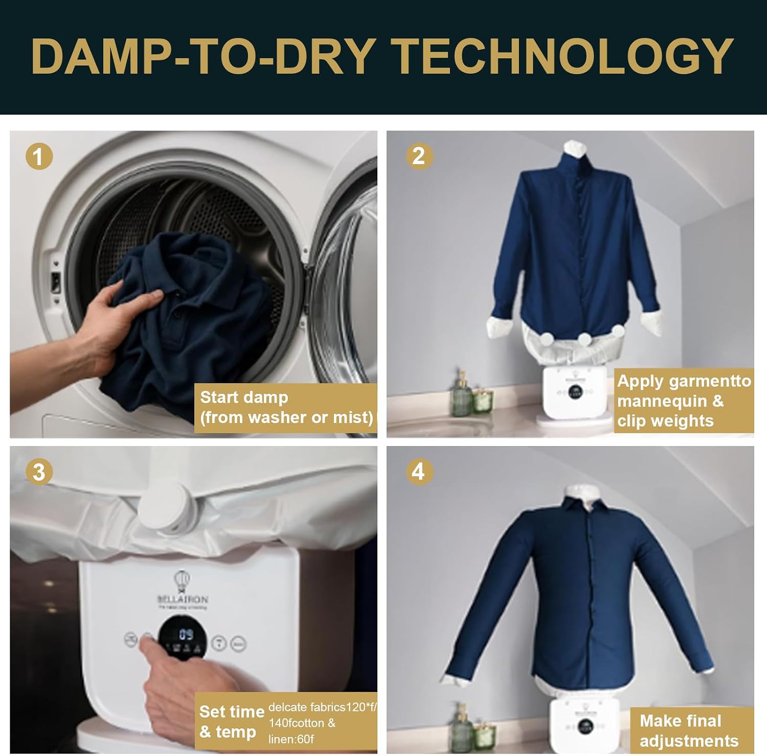 Steam Iron, Automatic Ironfing Machine for Home, Quick Ironed Dry, Hands-Free Garment Care with Adjustable Time & Temperature, for Home & Dorm