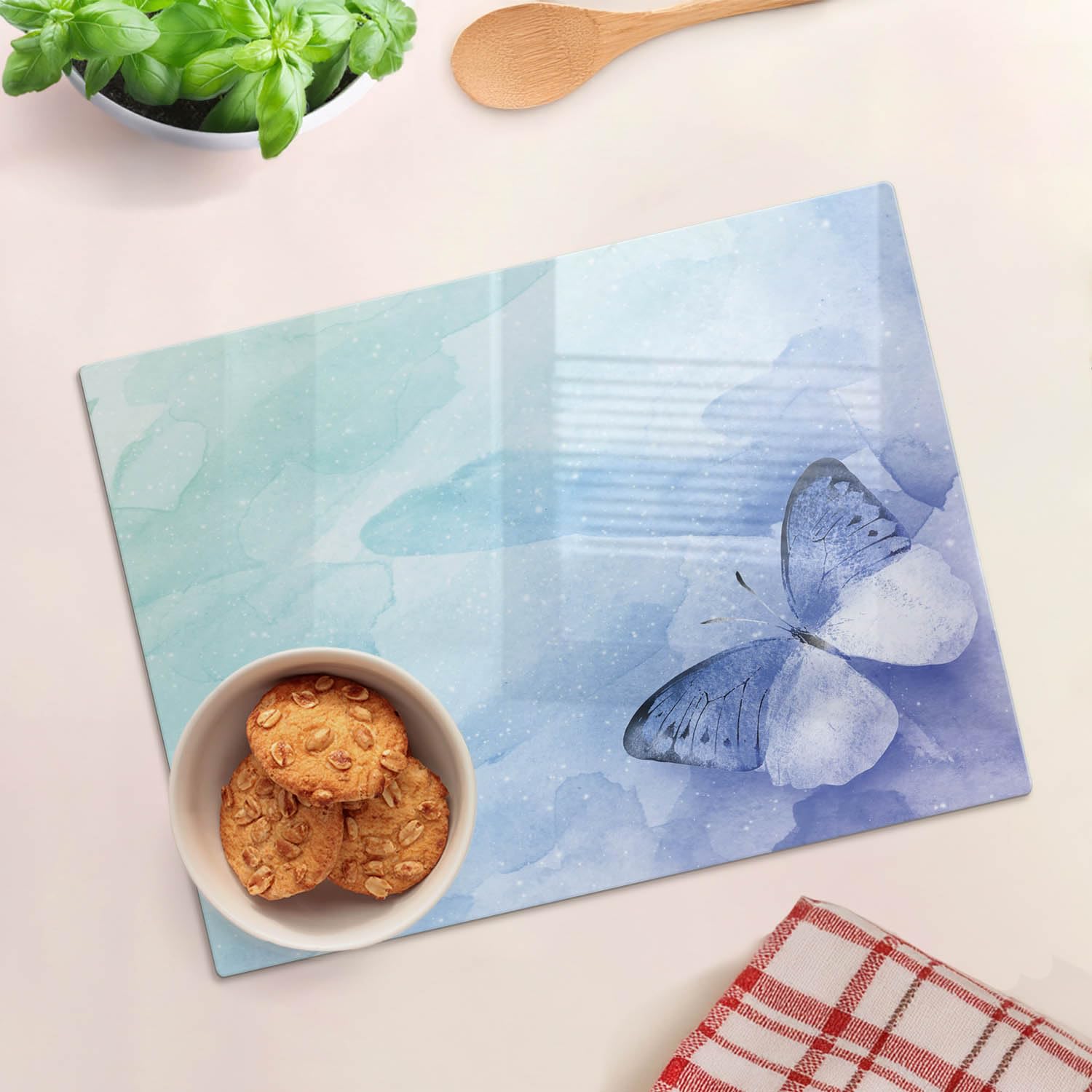 Protezione per piano di lavoro e tagliere in vetro 40x30 cm Farfalla Blu