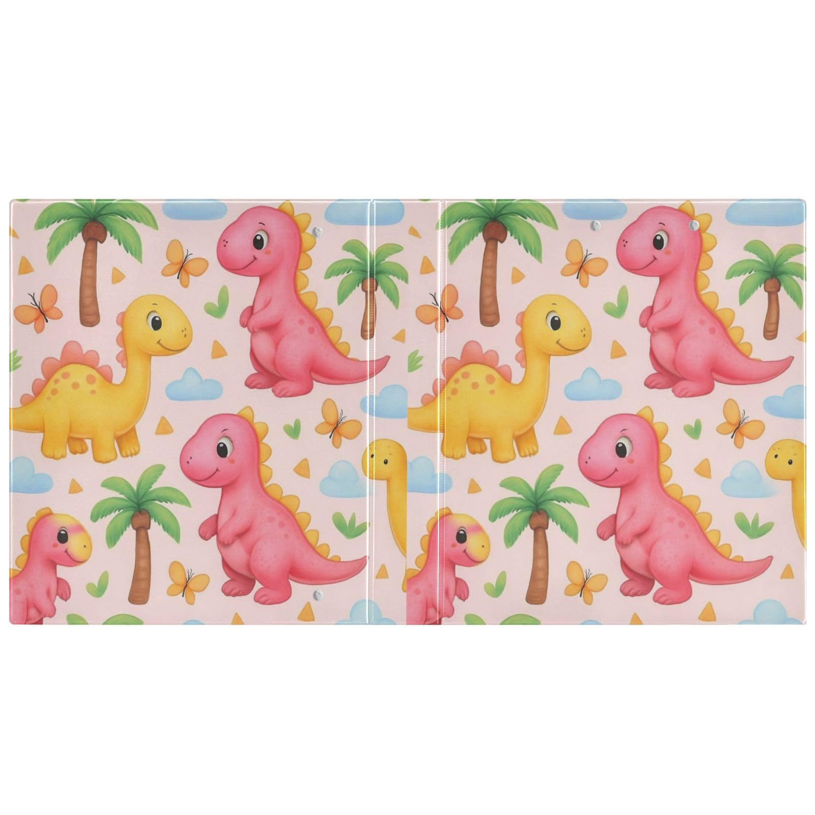 Confezione da 2 raccoglitori ad anelli con 3 anelli, motivo dinosauri rosa e gialli, con tasche grandi, per scuola, università, ufficio