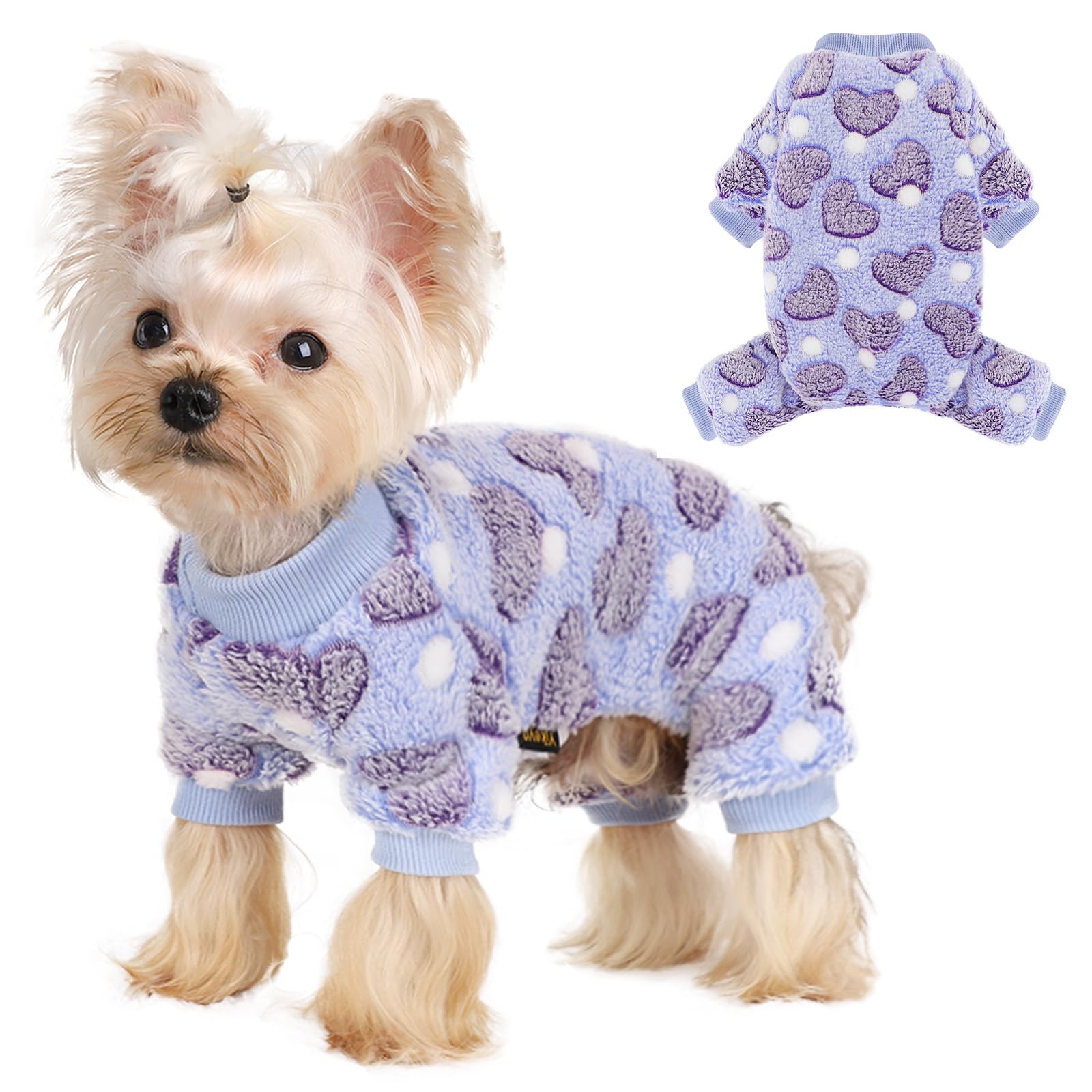 Amazon.com: Sebaoyu Dog Sweater for Small Fleece Pajamas Girl Boy Warm Love  Pet Clothes Puppy Winter Cute Tiny Outfit Pjs 4 Legs Jumpsuit Yorkie  Cat(Blue,XXX-Small)
