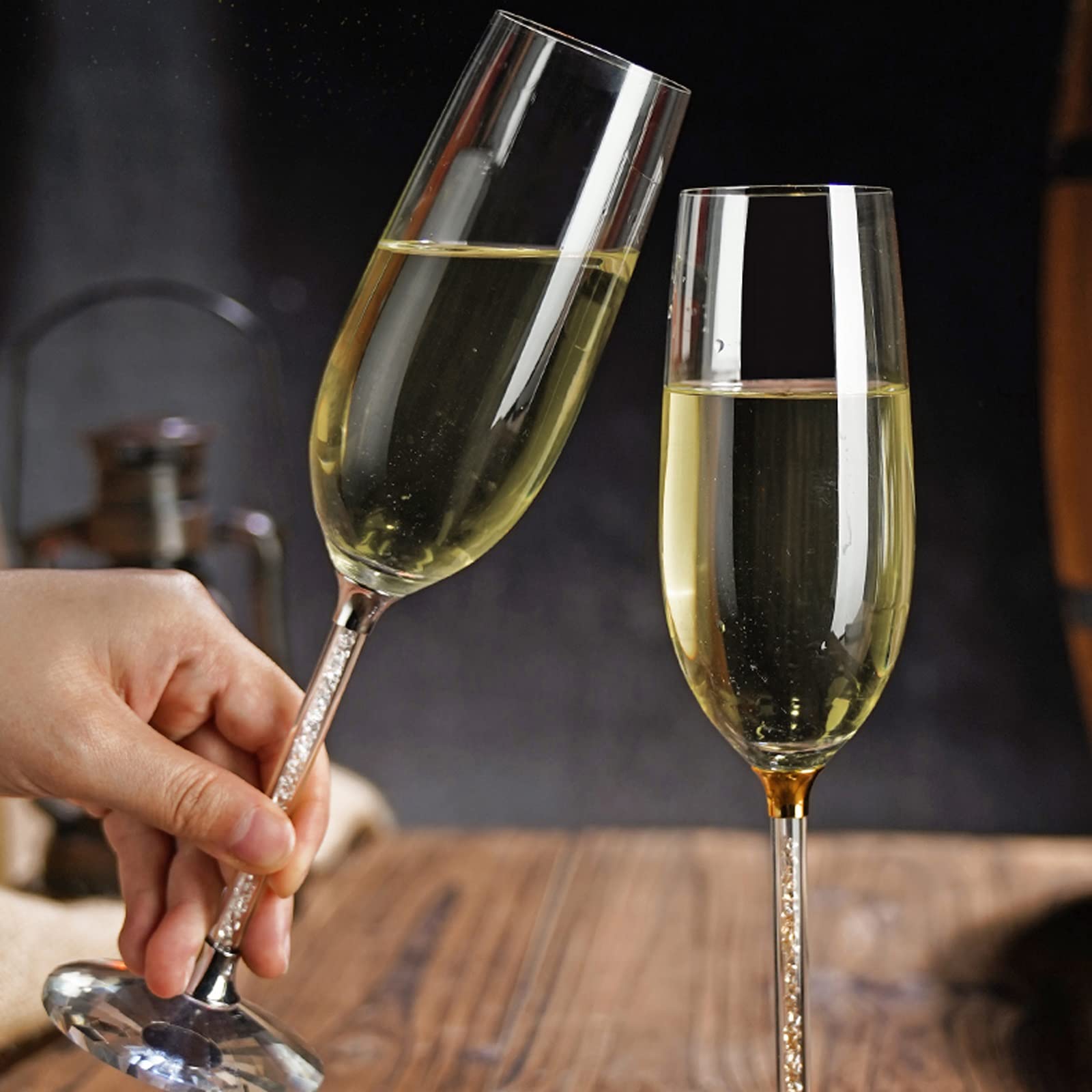 Flûtes à Champagne Verres à Champagne légers de Luxe de 230ml, Ensemble de flûtes à Champagne Haut de Gamme, Tasse à Champagne en Verre de Cristal, 12 pièces Coupes à Champagne(C)