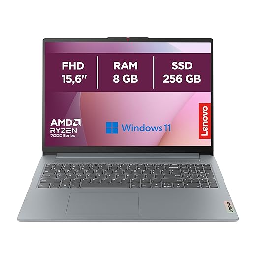 Lenovo IdeaPad Slim 3 Notebook 15,6” FHD (1920x1080), AMD Ryzen 3 7320U, RAM 8GB, 256GB SSD M.2, Grafica Integrata AMD Radeon 610M, WiFi 6, Windows 11 - Arctic Grey