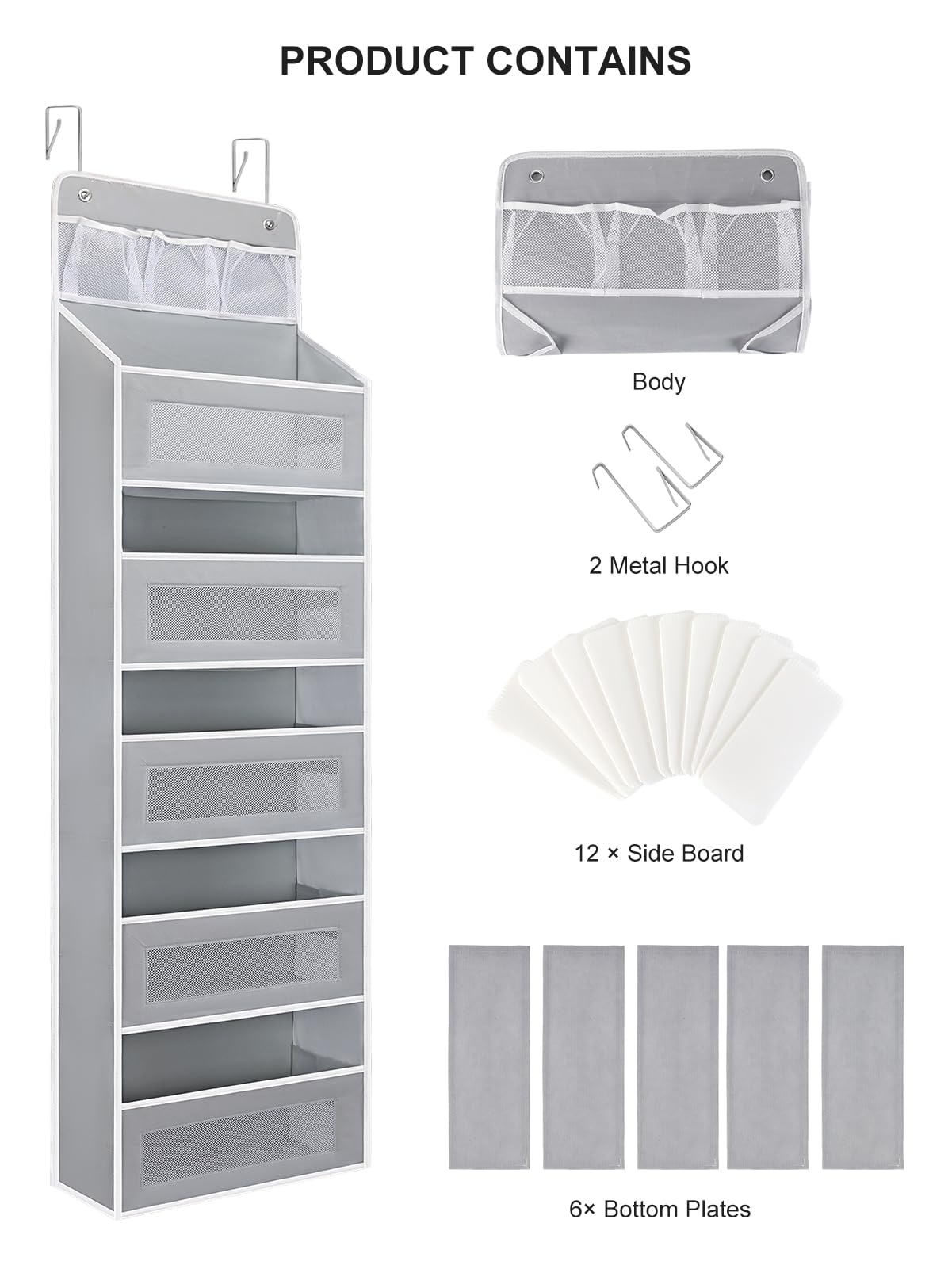 Hängeregal für die Tür, übergroßer Hänge-Organizer für das Badezimmer, 55in Hängeregal mit 5 großen Taschen, Badezimmer-Organizer, grau, für Kinderzimmer, Schlafzimmer, Büro, grau