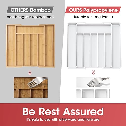 Vista 34 de Aujen Organizador de cubiertos – Organizador de cajones de cocina expandible, organizador de utensilios ajustable, bandeja de cubiertos para Negro