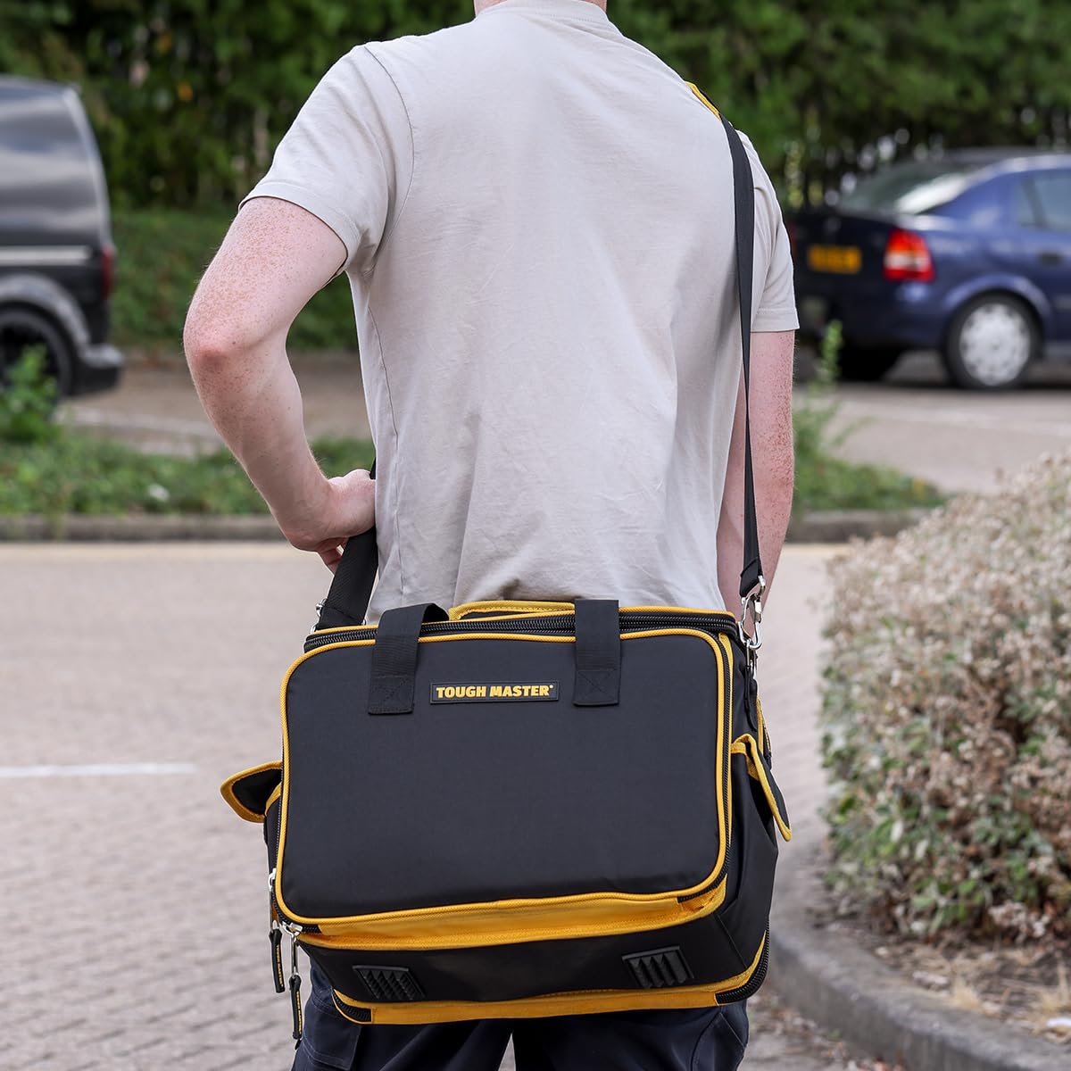 TOUGH MASTER Borsa Porta Attrezzi da Elettricista Tecnico Multitasche da 16 Pollici con Tracolla Staccabile
