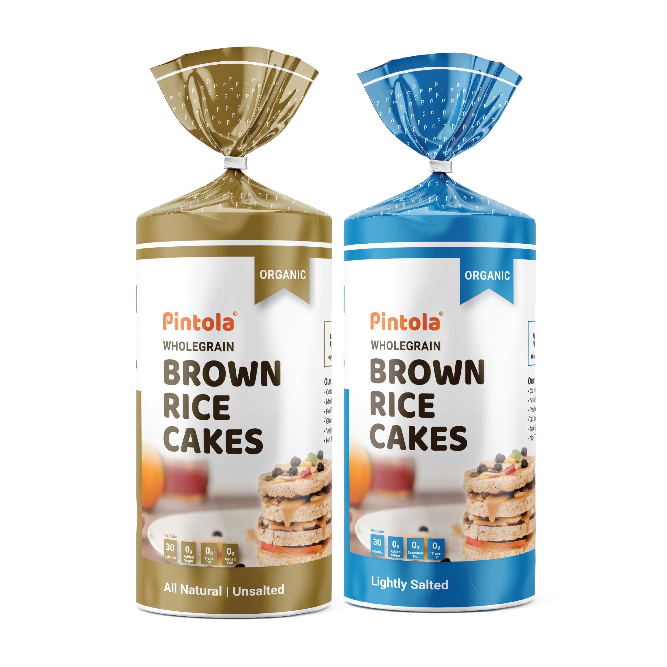 Pintola Organic Wholegrain Brown Rice Cakes Combo Pack (All Natural) (Unsalted and Lightly Salted)