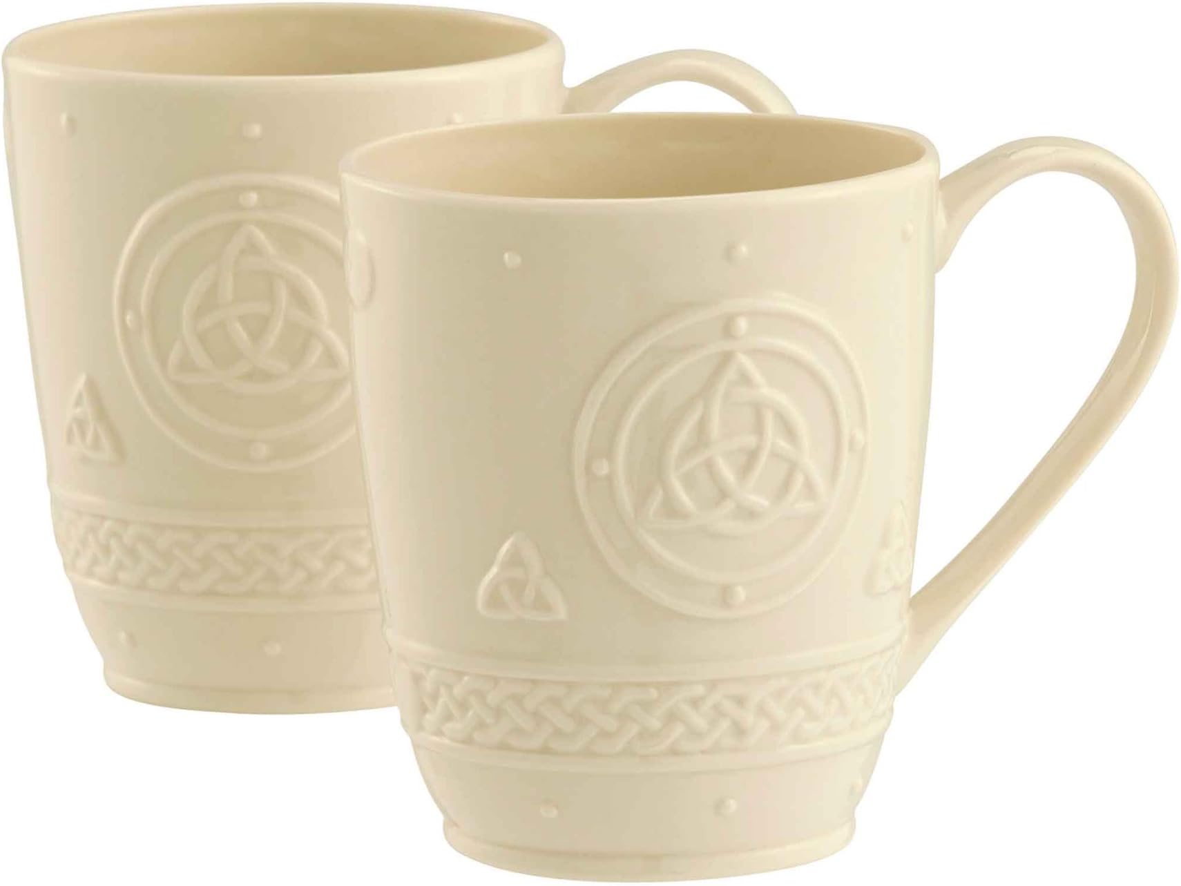 BelleekCeltic Irish Coffee Mugs Set of 2 - Handcrafted Dishwasher Safe Ceramic Cups - Fine Parian China, White, 4.8" W x 4" H, 10oz