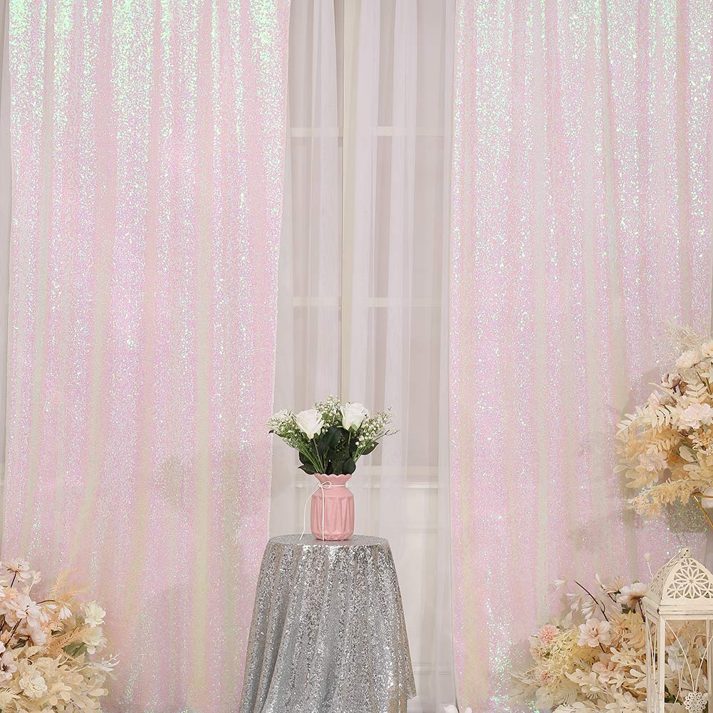 SquarePie Sequin Backdrop 2FTx8FT Iridescent 2pcs Curtain Background for Wedding Party Christmas Decoration