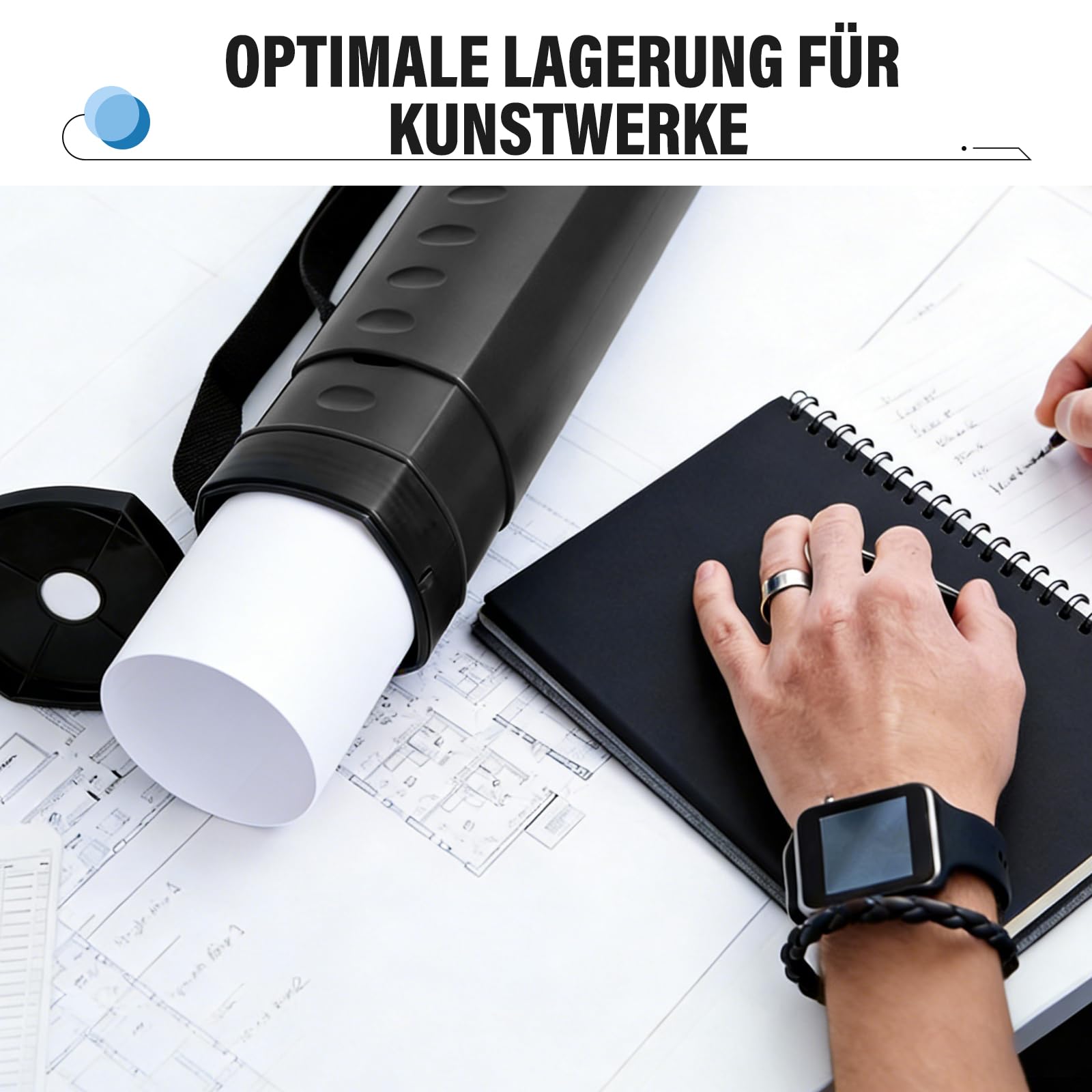 DEWEL Teleskop Posterrolle A0, Transportrolle Zeichenrolle, 62–107cm, Köcher für Bilder Poster und Flipchart Papier, Länge und Tragegurt verstellbar Kunststoff Zeichnungen 1 Stück (Schwarz)