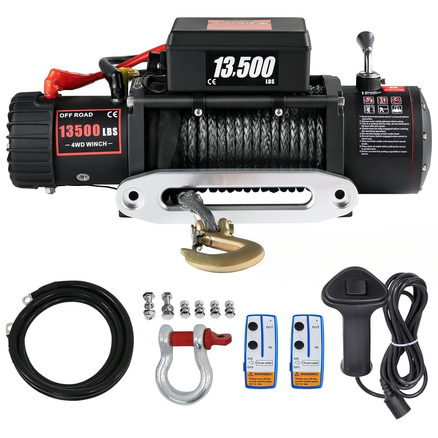 Verricello Elettrico 12 V 13500lb/6123kg CC con Cavo, IP68 Verricello Elettrico con 24m Corda Sintetica e Telecomando wireless×2, per carri rimorchi, fuoristrada, 4 x 4 veicoli,Traino UTV ATV
