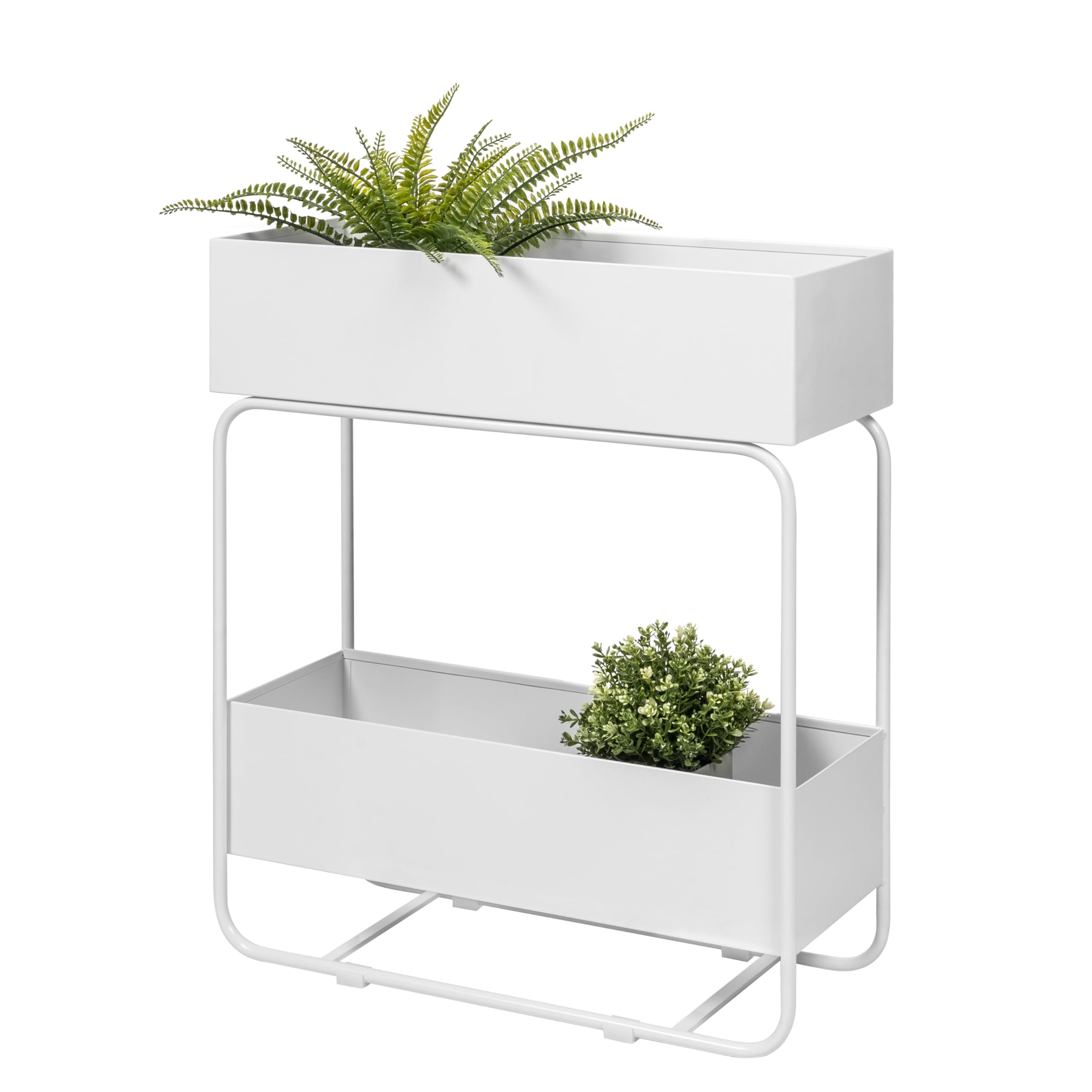 eluno Pflanzenständer, Blumenständer mit 2 Ablagen, Bücherregal, stilvolles Multifunktionsregal aus Metall ca. 60 x 25 x 71 (B/T/H) (Weiß)