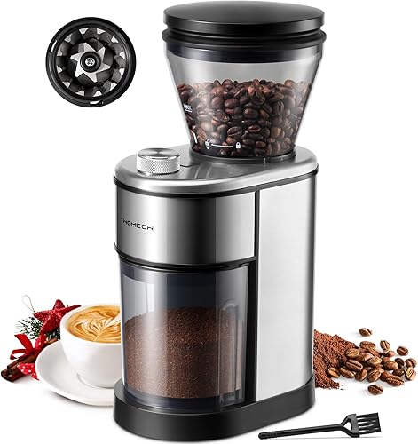 Molinillo de café cónico, molinillo de café eléctrico de acero inoxidable con 15 ajustes precisos de molienda para expresoverterolla Mokaprensa