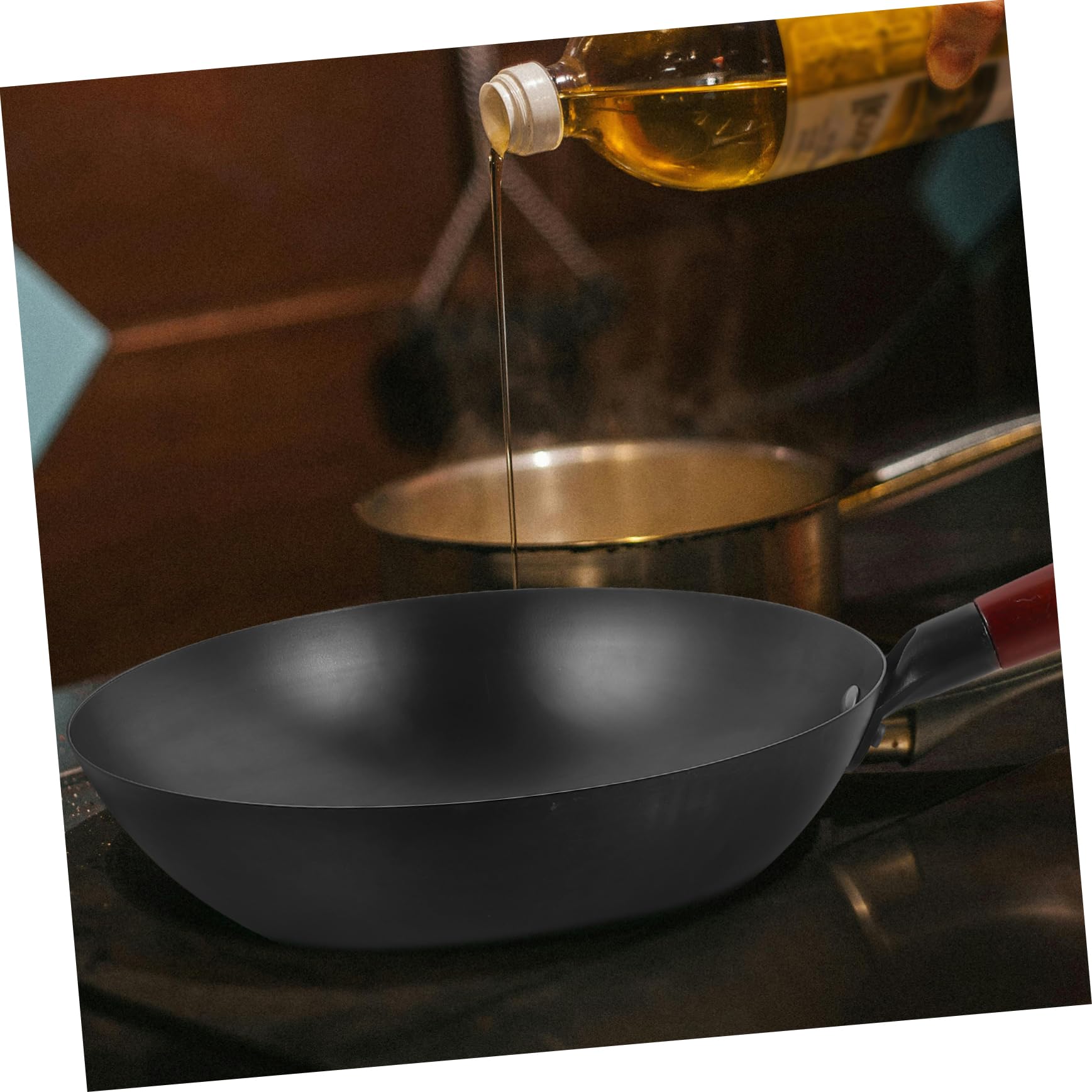 COLLBATH Wok Cinese Antiaderente in Ferro Nero Manico in Legno